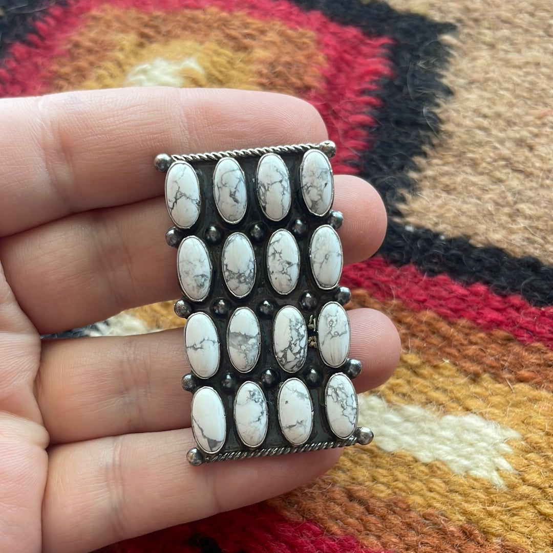 Handcrafted Sterling Silver & White Buffalo Cluster Ring Signed Jacquline Silver