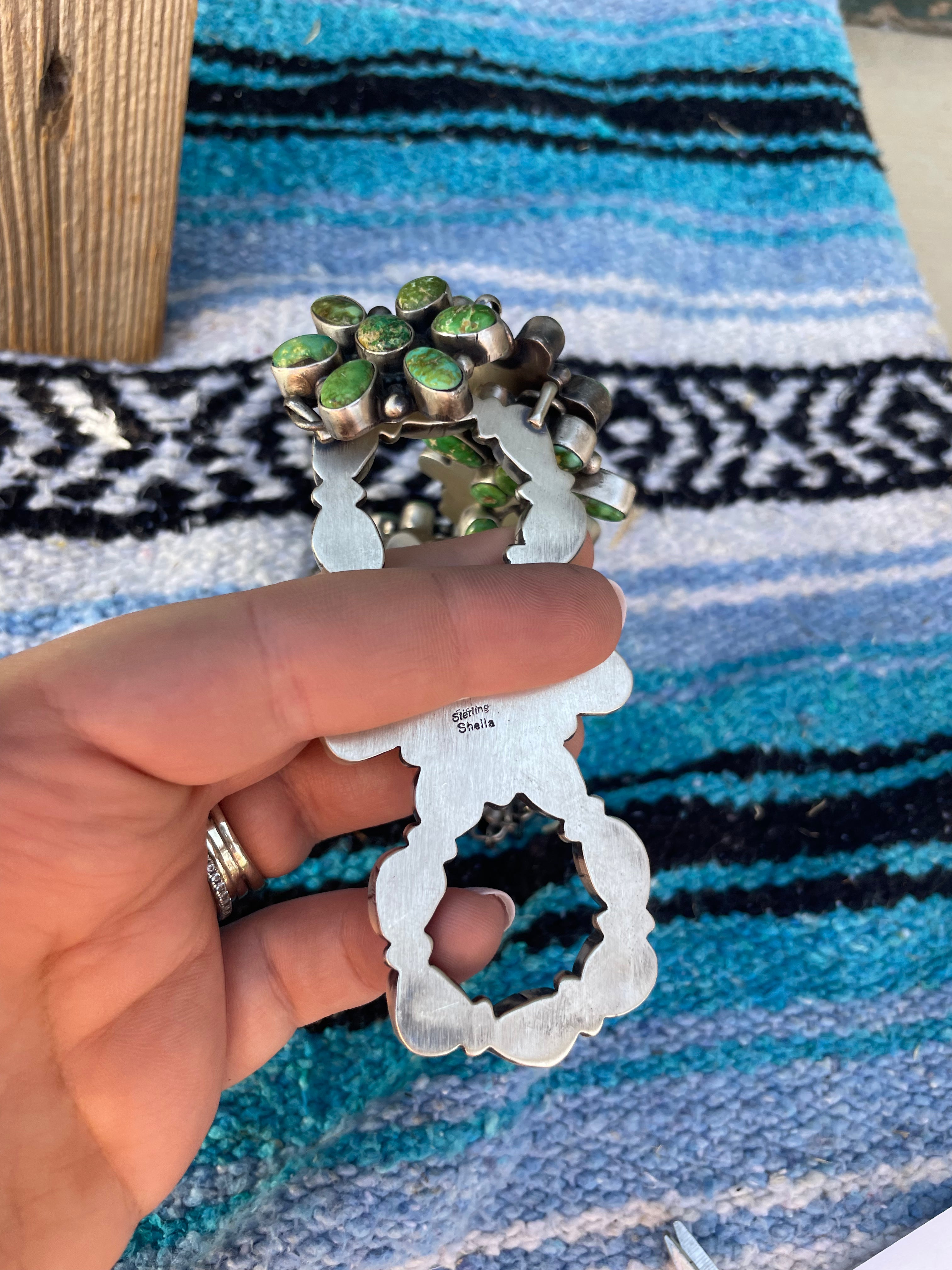 Sheila Becenti Navajo Sterling Silver Sonoran Mountain Turquoise Necklace & Earring Set