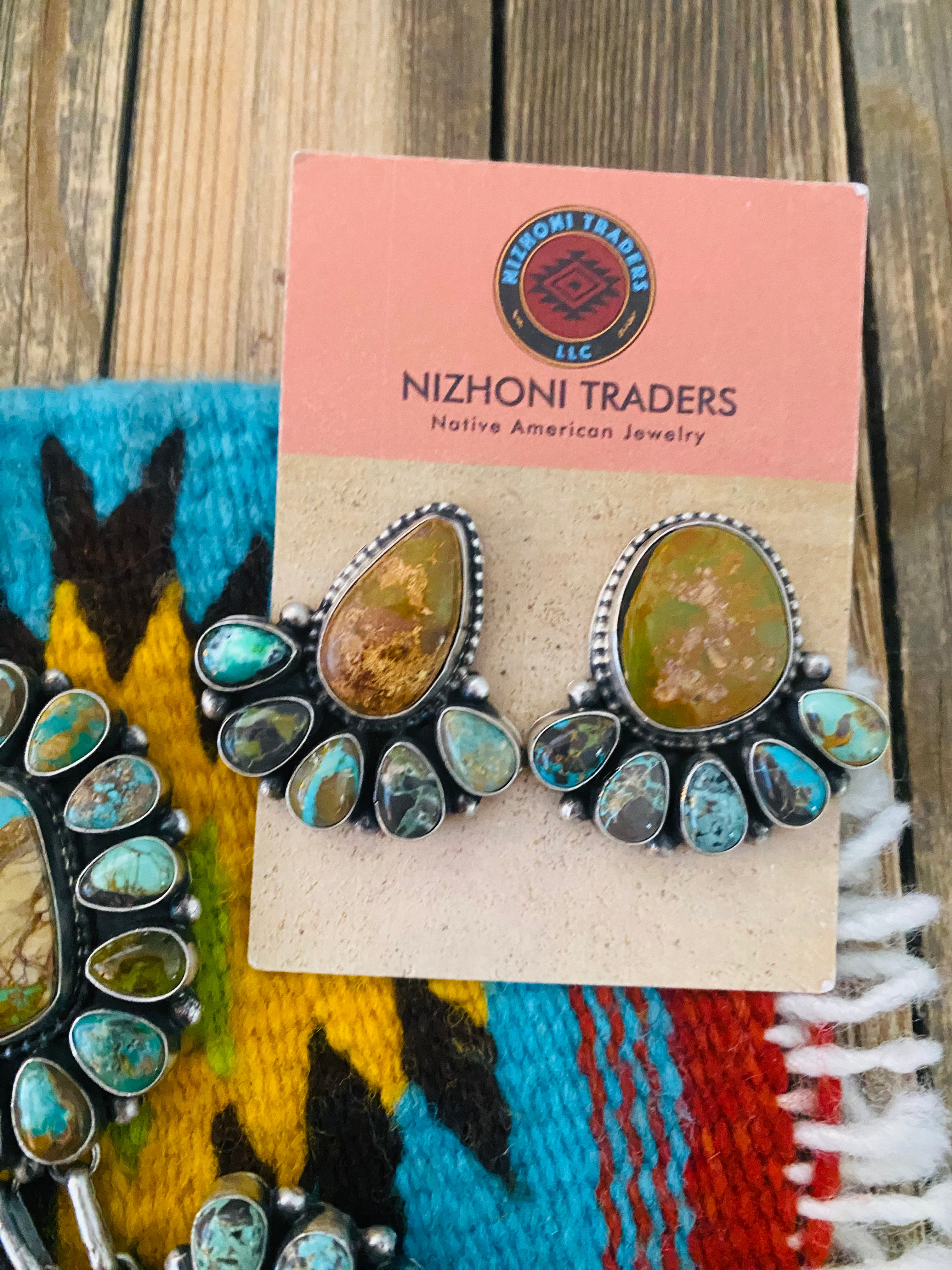 Stunning Navajo Sterling Silver & Royston Turquoise Necklace Set by Blaine Yellowhorse