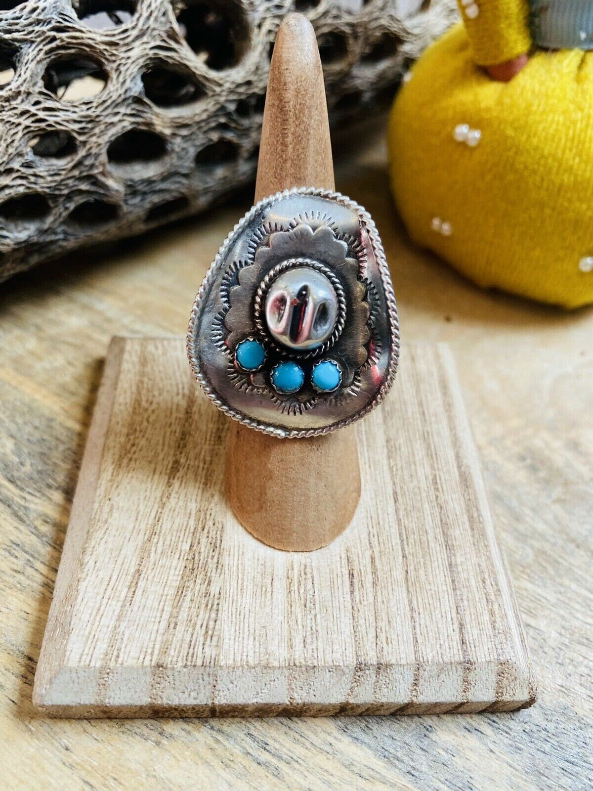 Handcrafted Turquoise and Sterling Silver Cowboy Hat ring