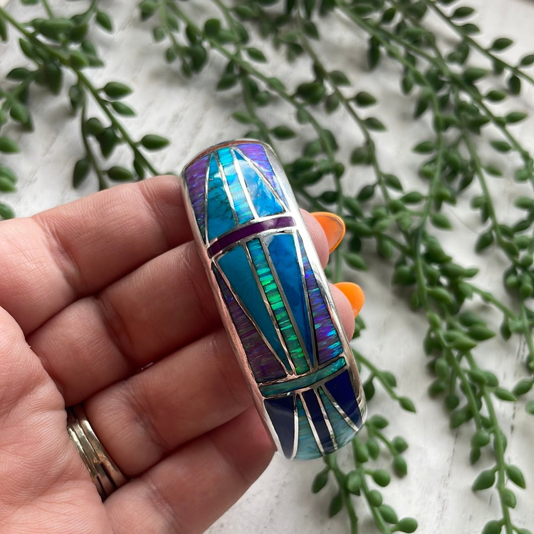 “The Fire Opal Cuff” Sterling Silver Fire Multi Stone Opal Cuff Bracelet /