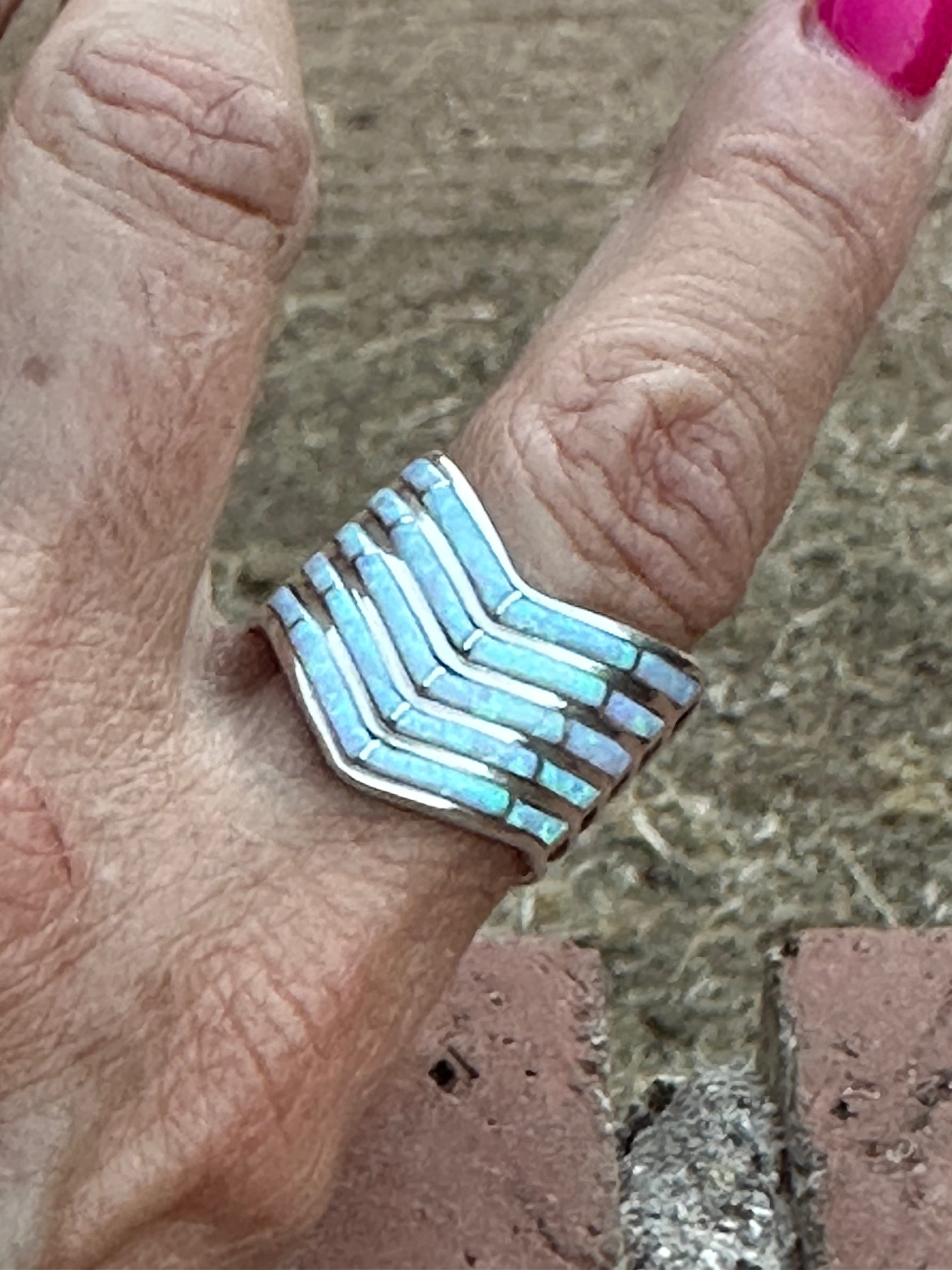 Handcrafted White Fire Opal 5 Row Rings