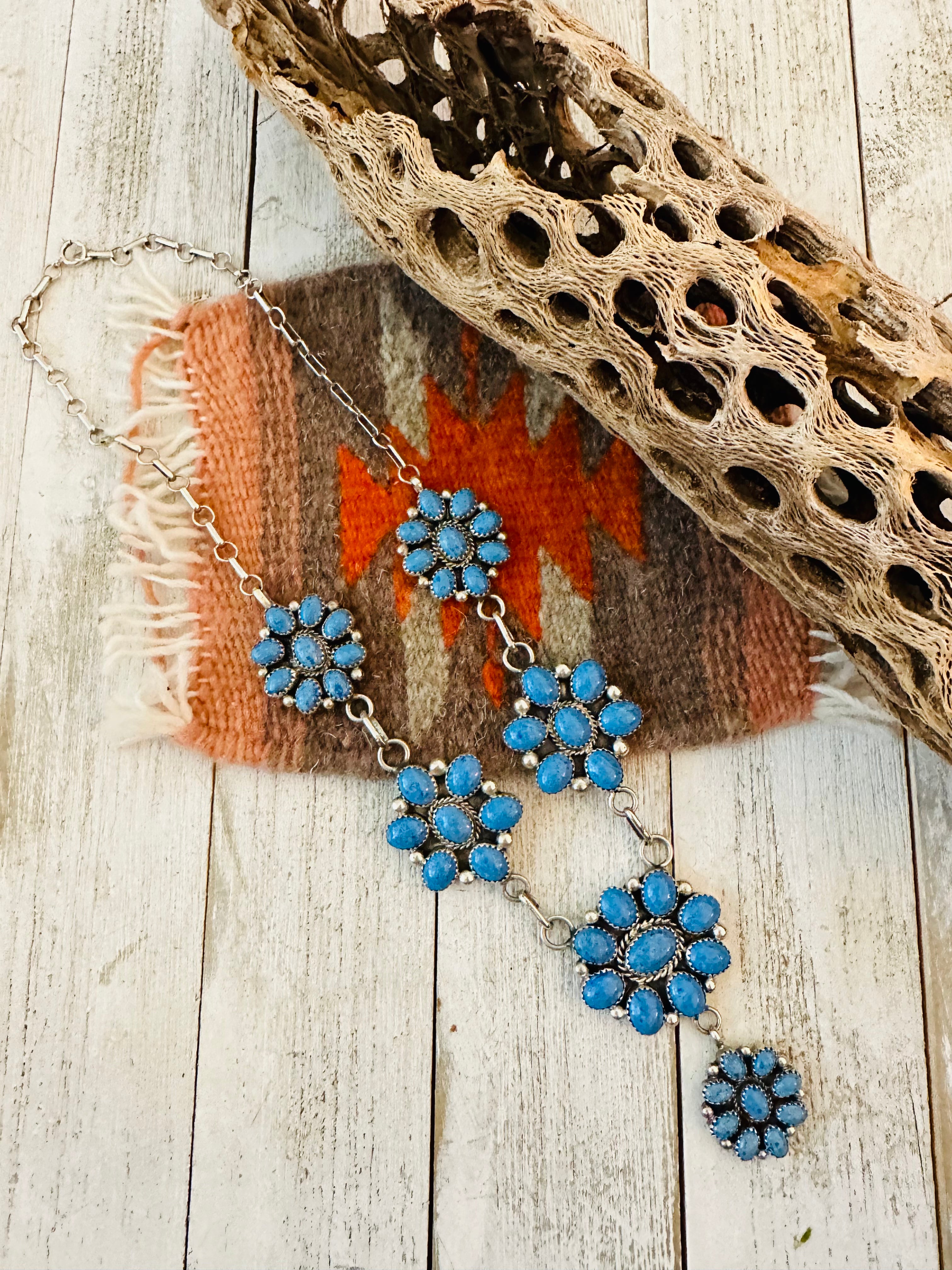 Navajo Denim Lapis & Sterling Silver Cluster Necklace Signed