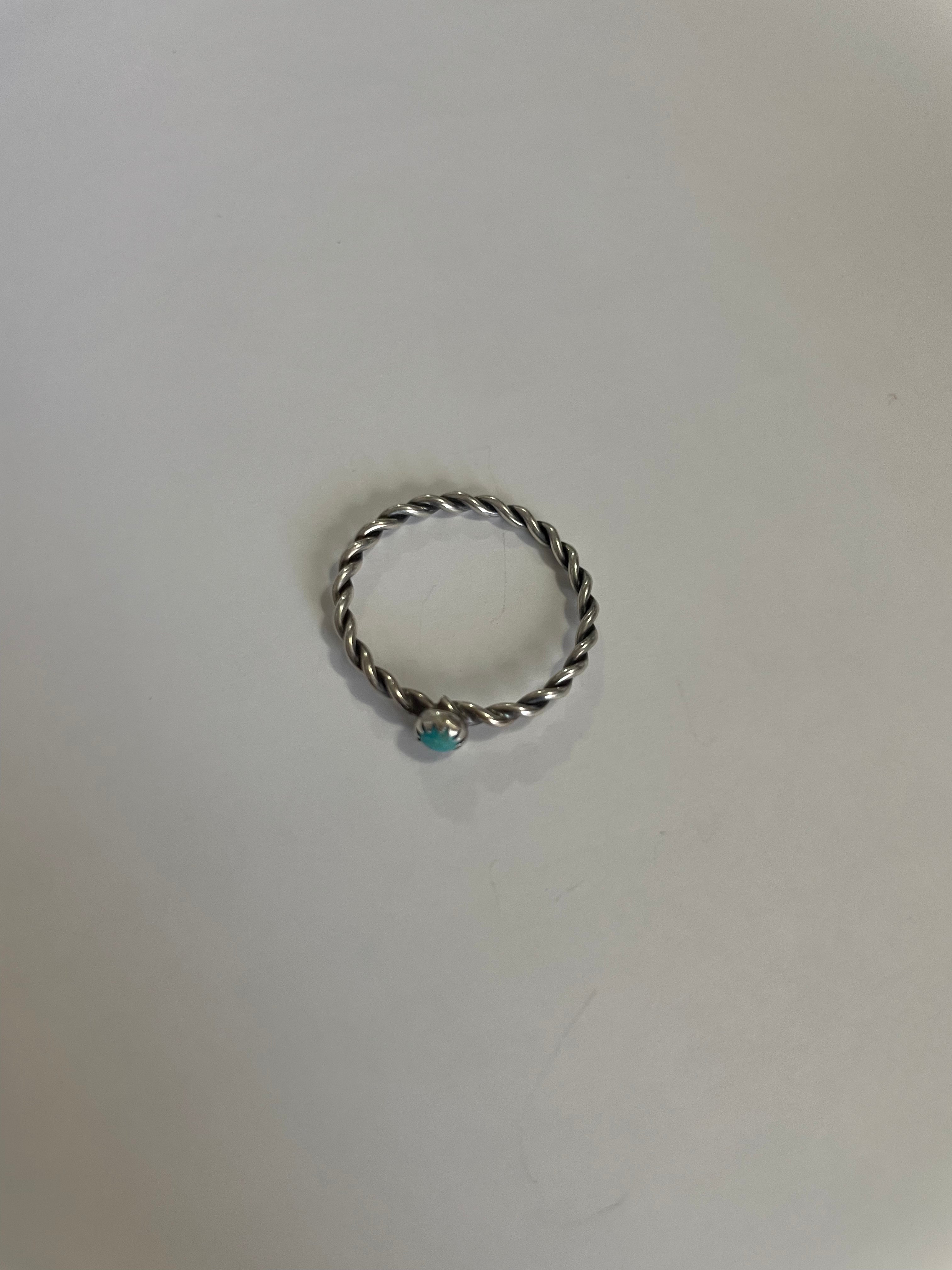 Handcrafted Mini Stone Turquoise Sterling Silver Braided Band Ring