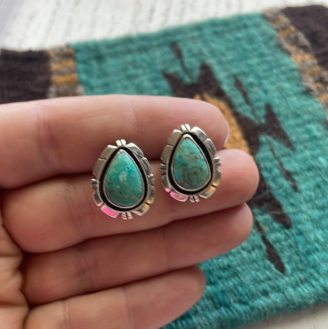Beautiful Handcrafted Turquoise And Sterling Silver Teardrop Post Earrings