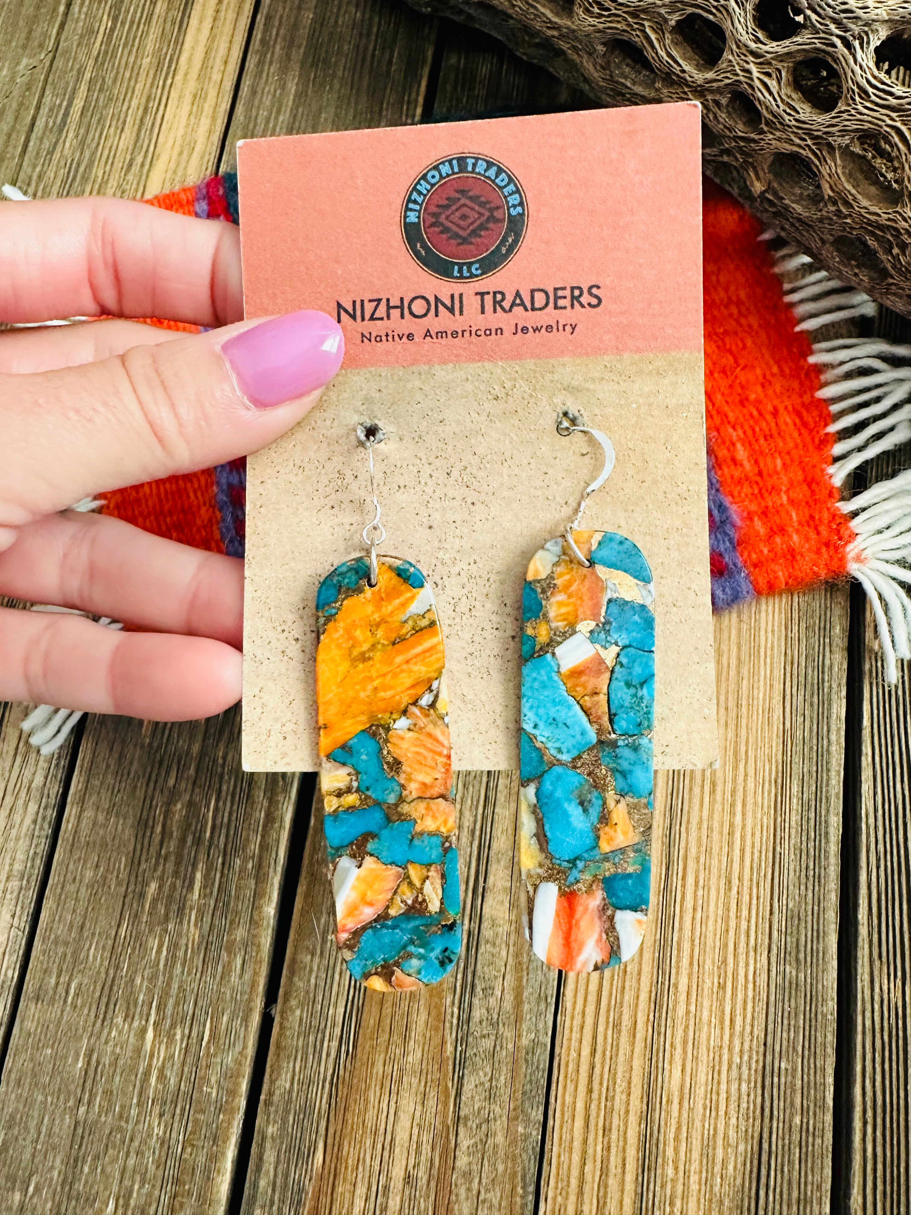 Handcrafted Sterling Silver & Multi Stone Spice Slab Dangle Earrings