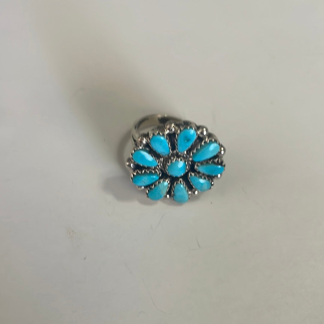 Handcrafted Sterling Silver & Turquoise Small Flower Ring