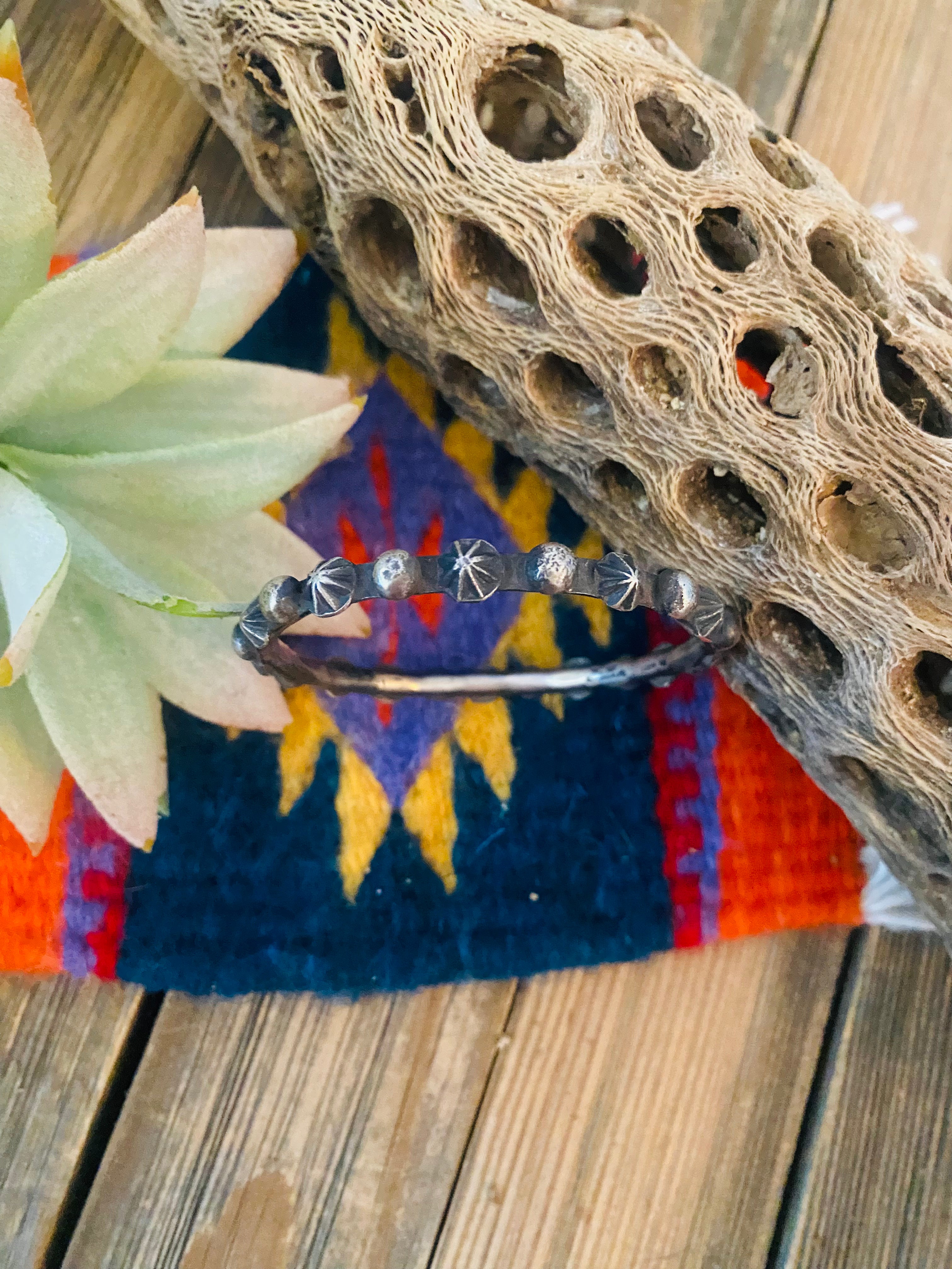 Handcrafted Hand Stamped Sterling Silver Bangle Bracelet by Chimney Butte