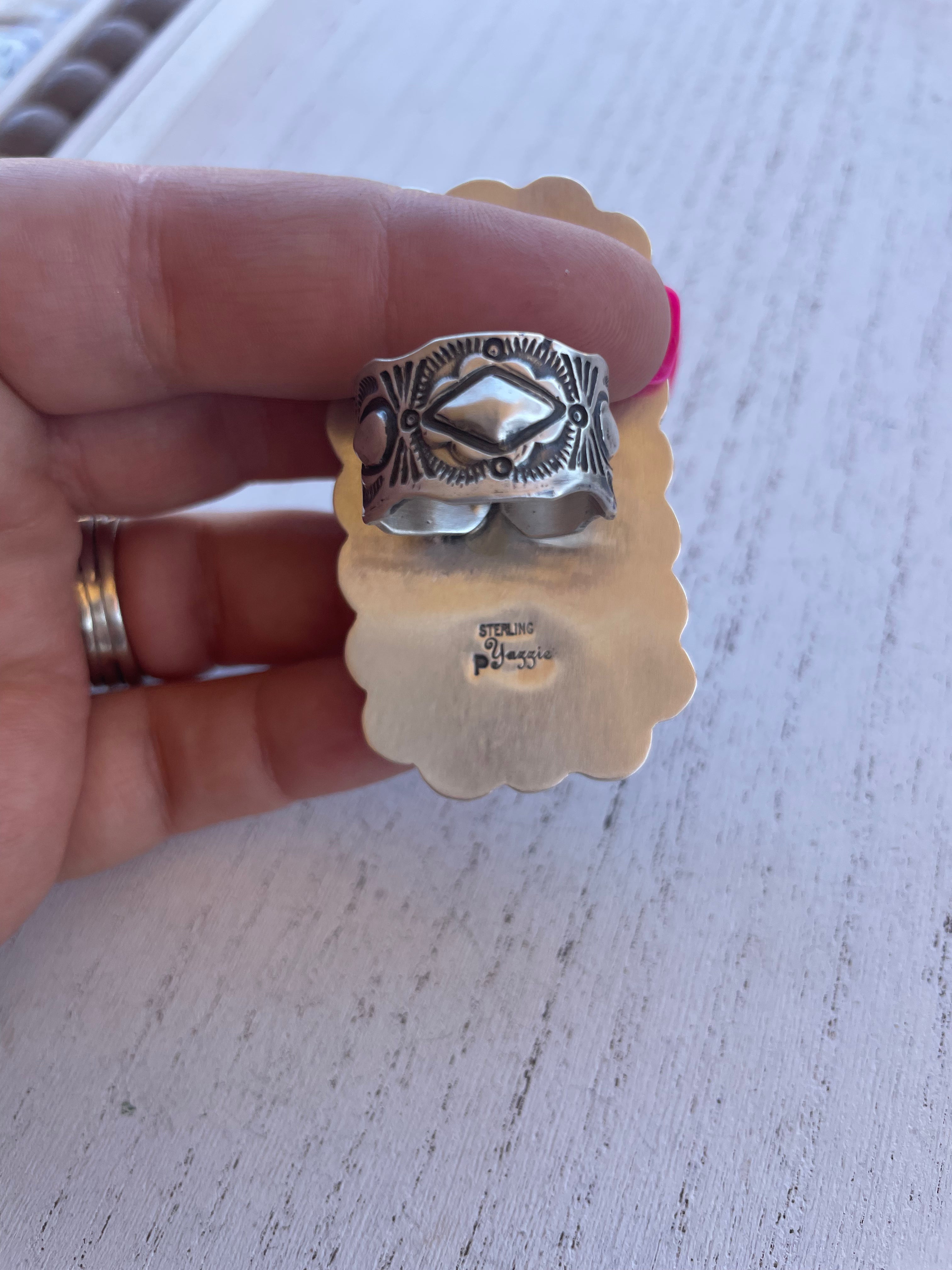 Handcrafted Orange Spiny, Purple Dream & Sterling Silver Adjustable Ring Signed P Yazzie