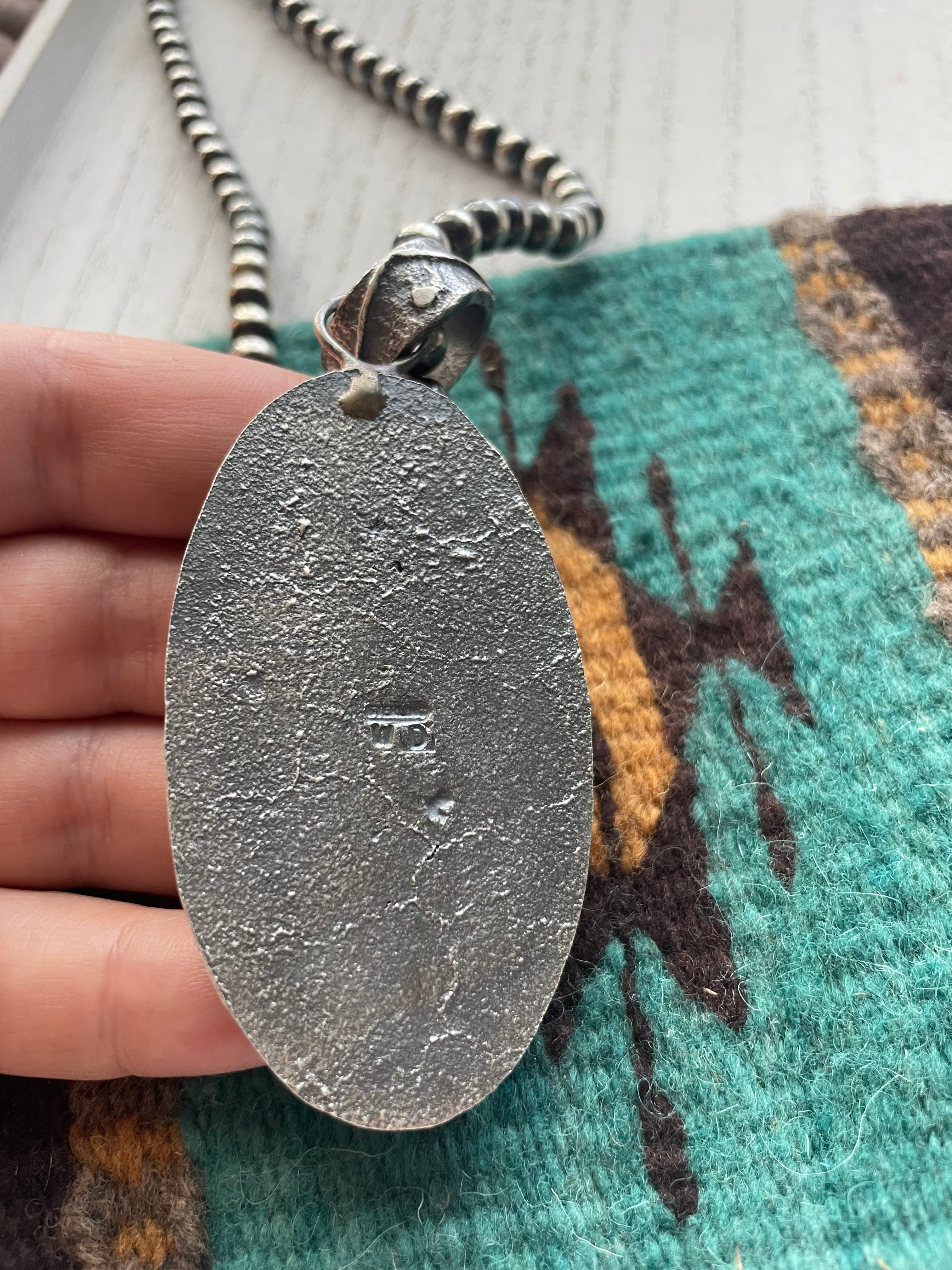 Handcrafted Mother of Pearl & Tufa Cast Butterfly Pendant Signed Wilson Davis