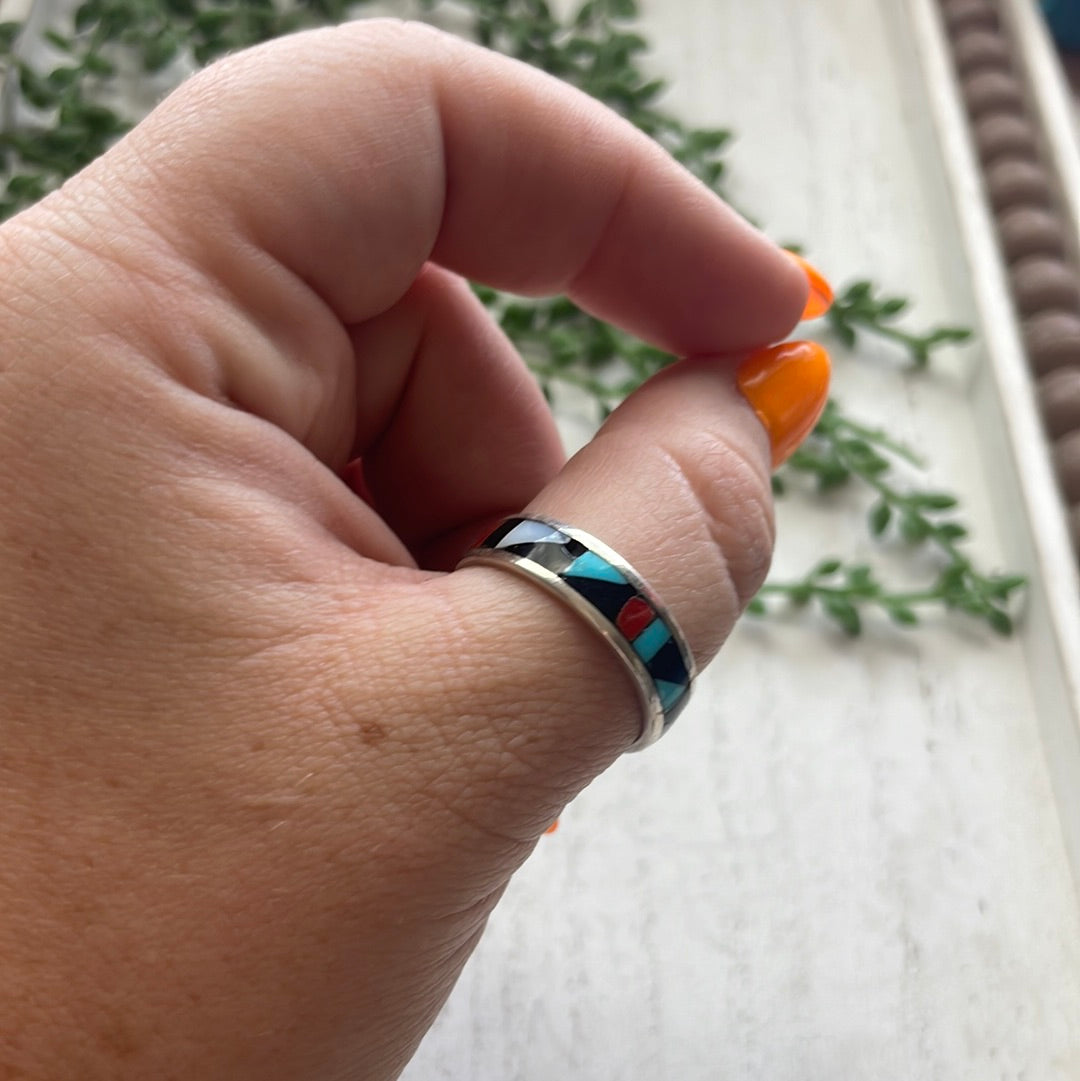 Zuni Sterling Silver Multistone Inlay Stacker Ring