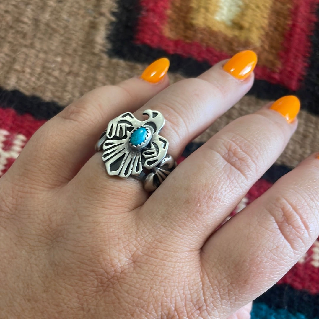 Handcrafted Sterling Silver Turquoise Thunderbird Ring