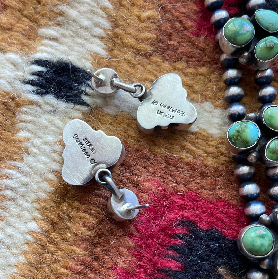 Navajo Sonoran Turquoise & Sterling Squash Blossom Set Signed Kathleen Chavez