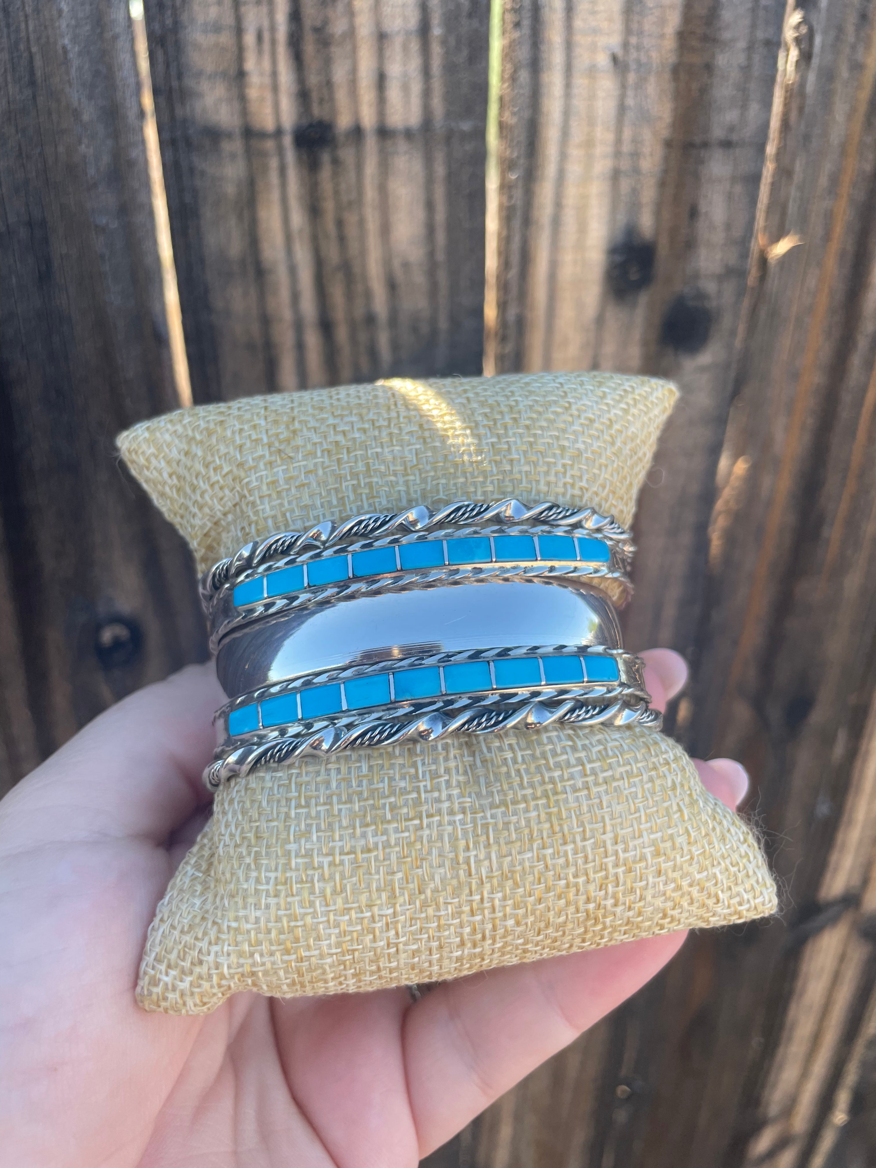 “The Cassidy Stacker” Sterling Silver & Turquoise Inlay Cuff