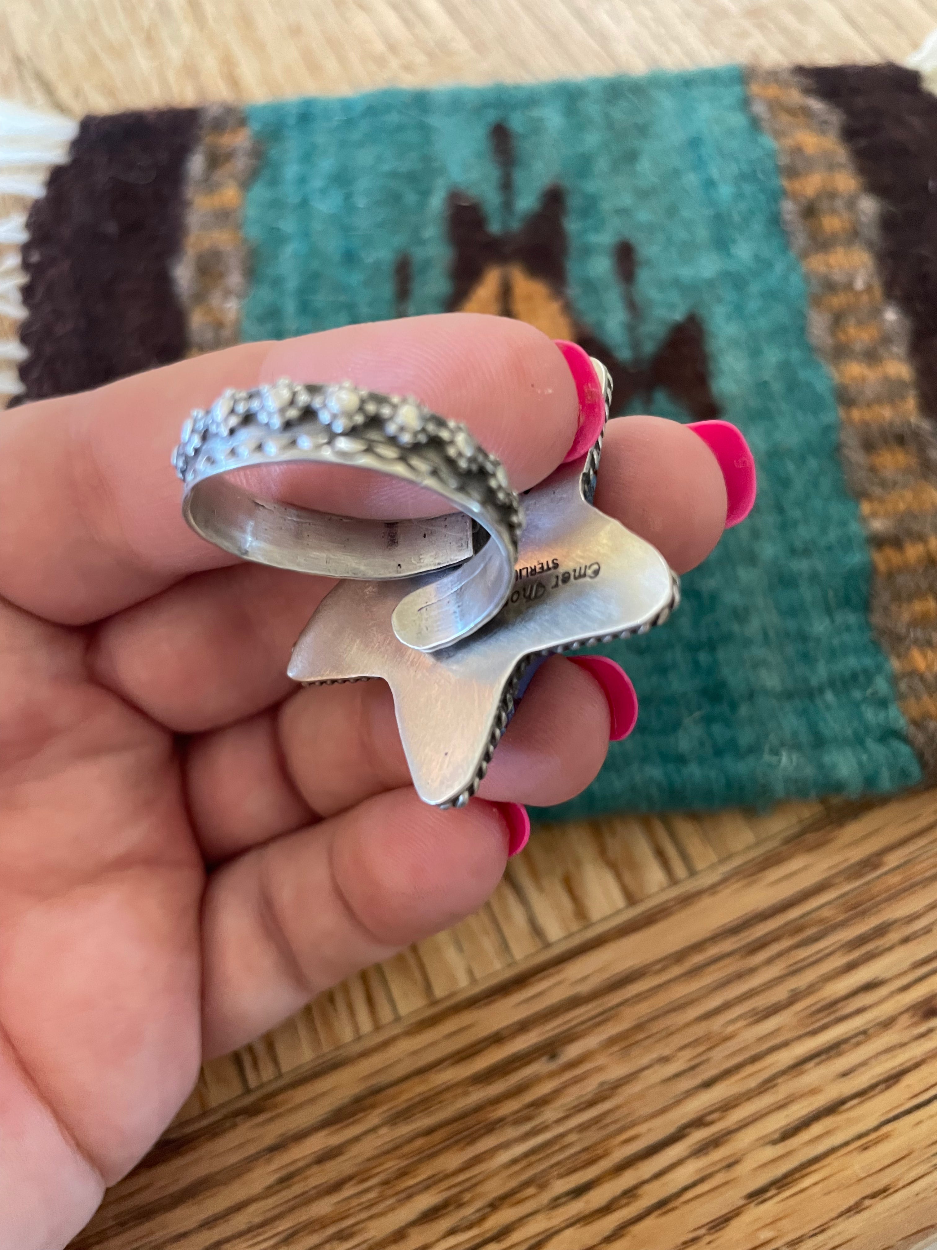 Handcrafted Purple Dream And Sterling Silver Star Adjustable Ring