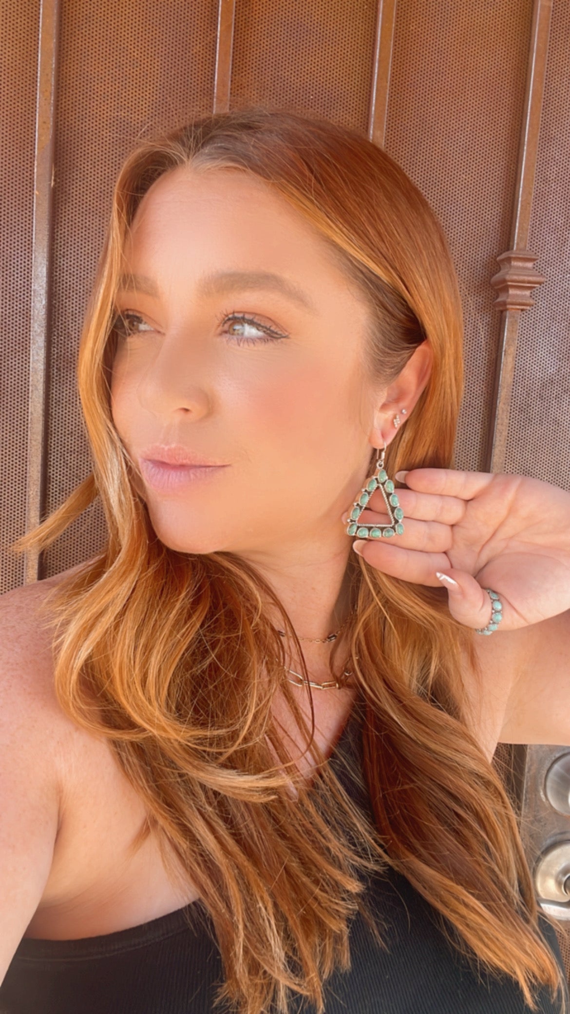 Beautiful Handmade Turquoise Triangle Wire Dangle Earrings By Dan Dodson