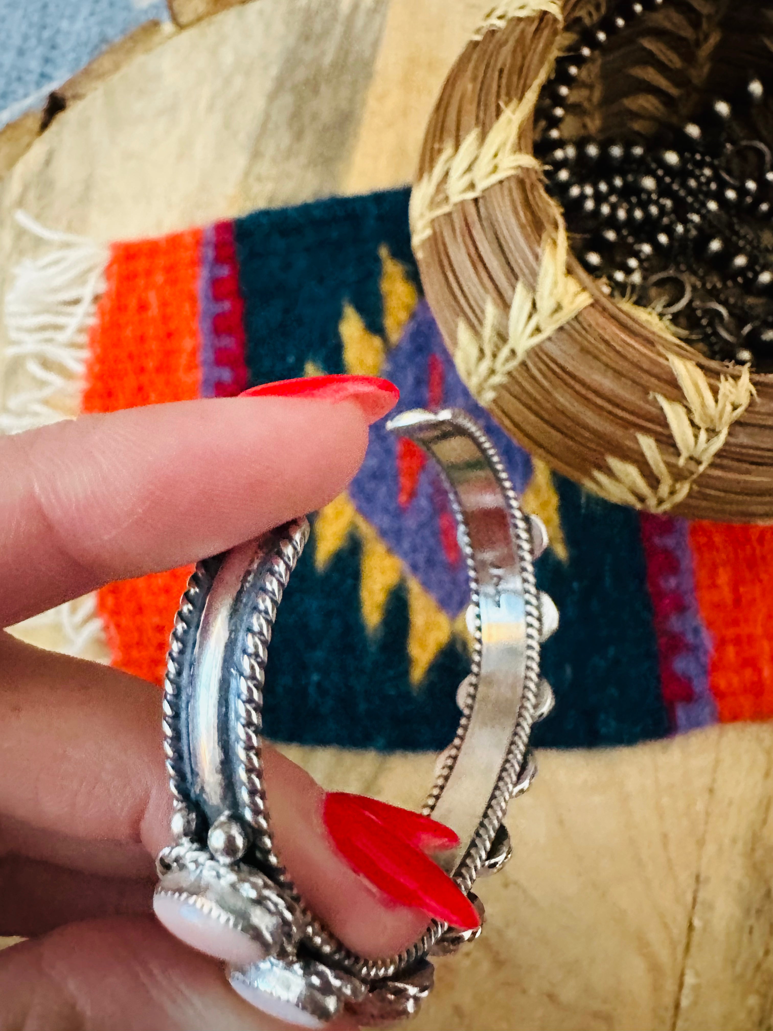 Handcrafted Queen Pink Conch Shell & Sterling Silver Cuff Bracelet