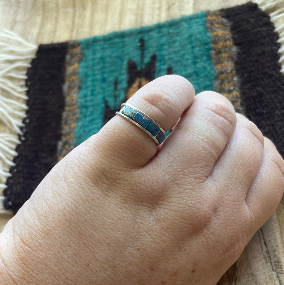 Handcrafted Sterling Silver & Blue Opal Inlay Ring