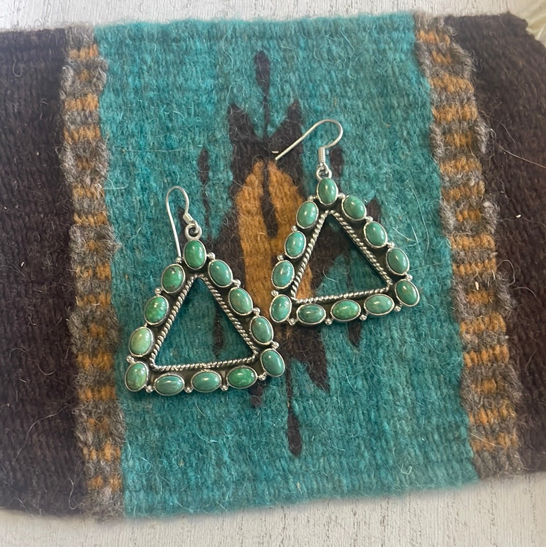 Beautiful Handmade Turquoise Triangle Wire Dangle Earrings By Dan Dodson