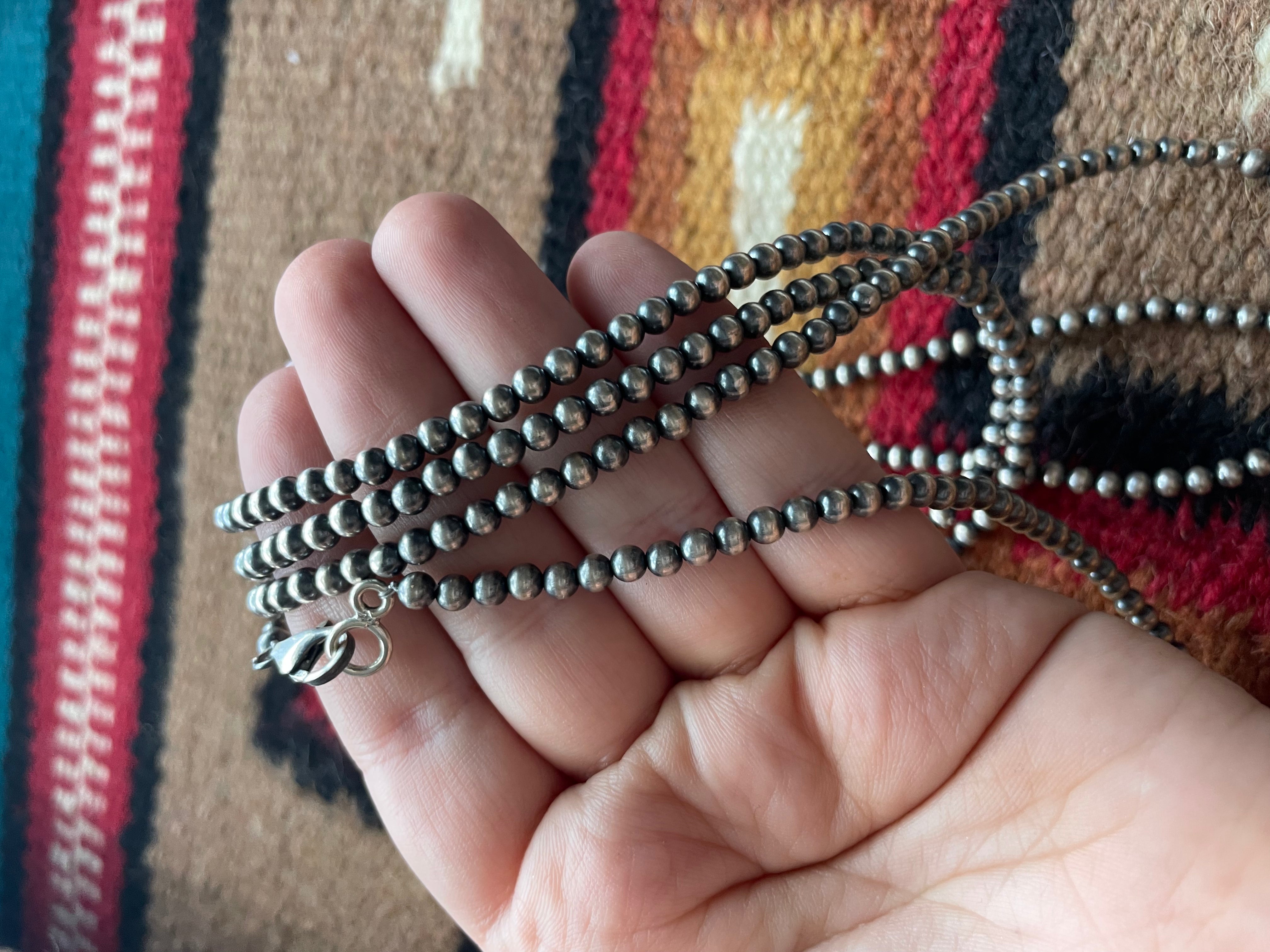 Handmade Sterling Silver 4mm Beaded Necklace 60”