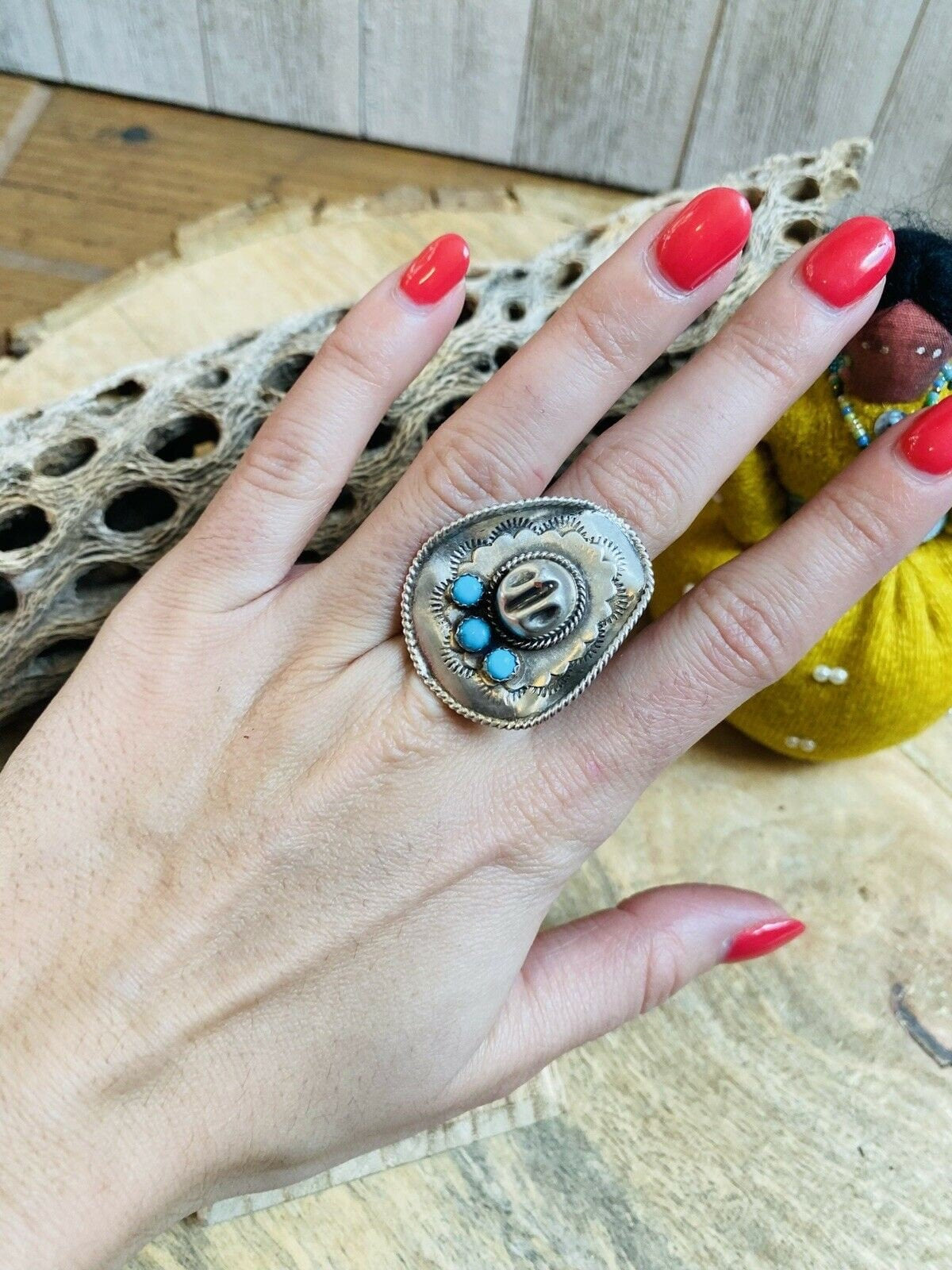 Handcrafted Turquoise and Sterling Silver Cowboy Hat ring
