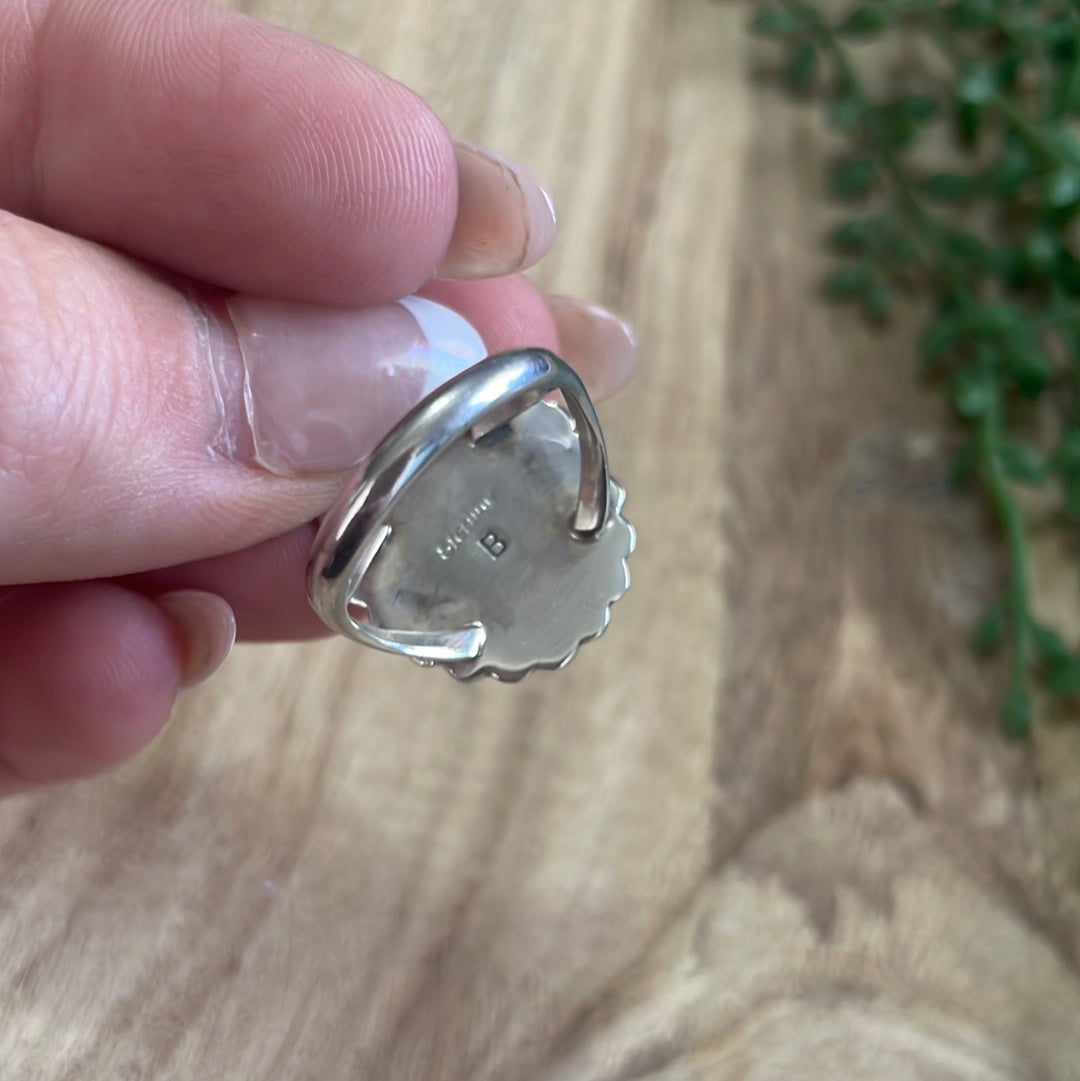 Handcrafted Turquoise & Sterling Silver Single Stone Ring Signed