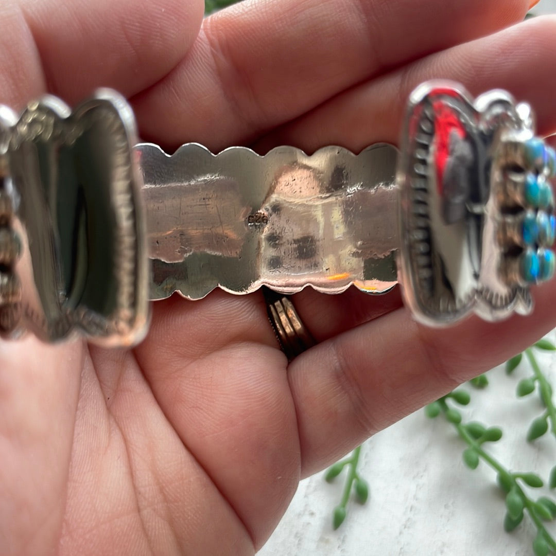 “The 4 Row Cuff” Sterling Silver Blue Fire Opal Cuff Bracelet /