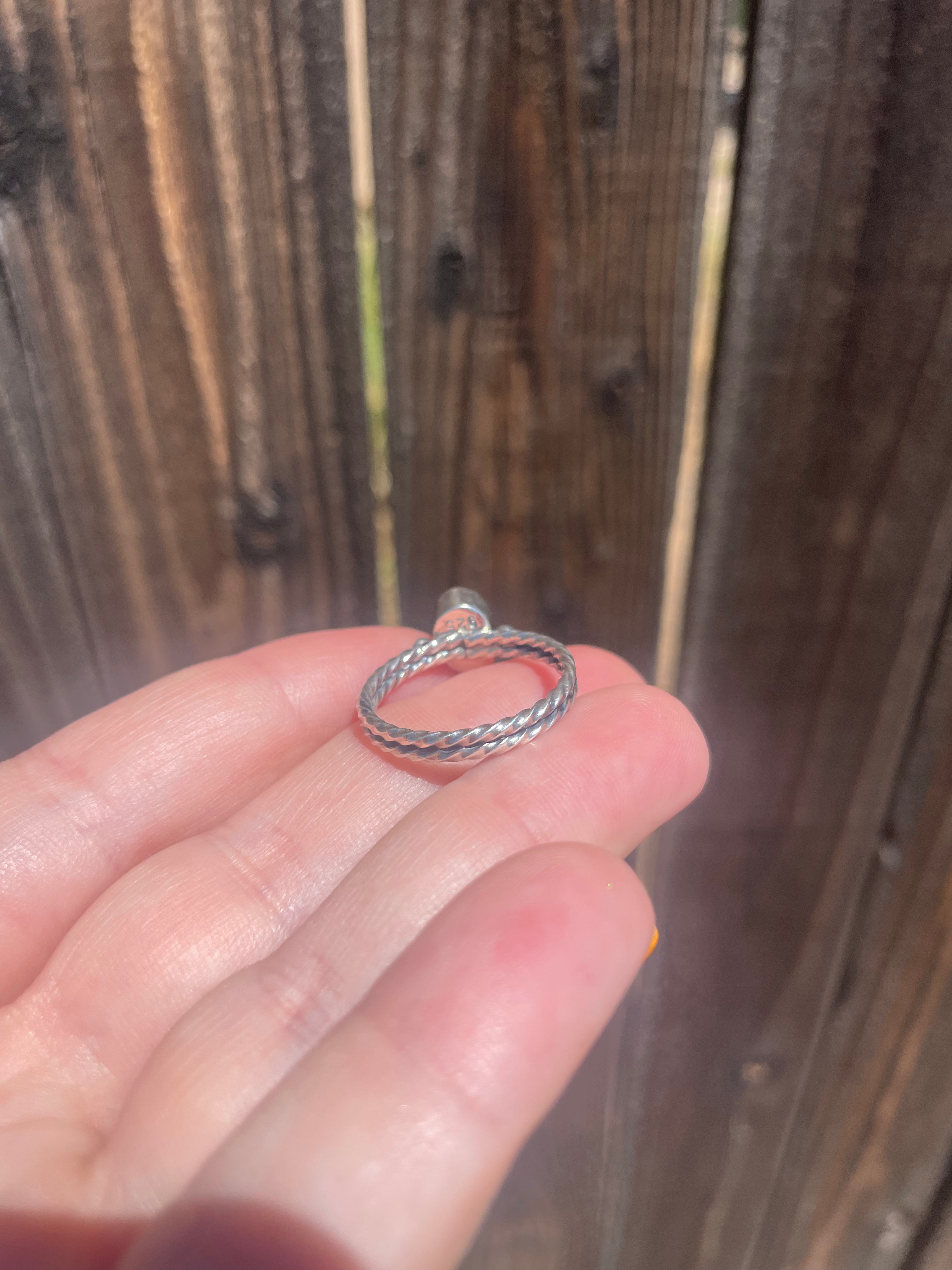 Handcrafted Small Stone Natural Kingman Turquoise Sterling Silver Braided Band Ring