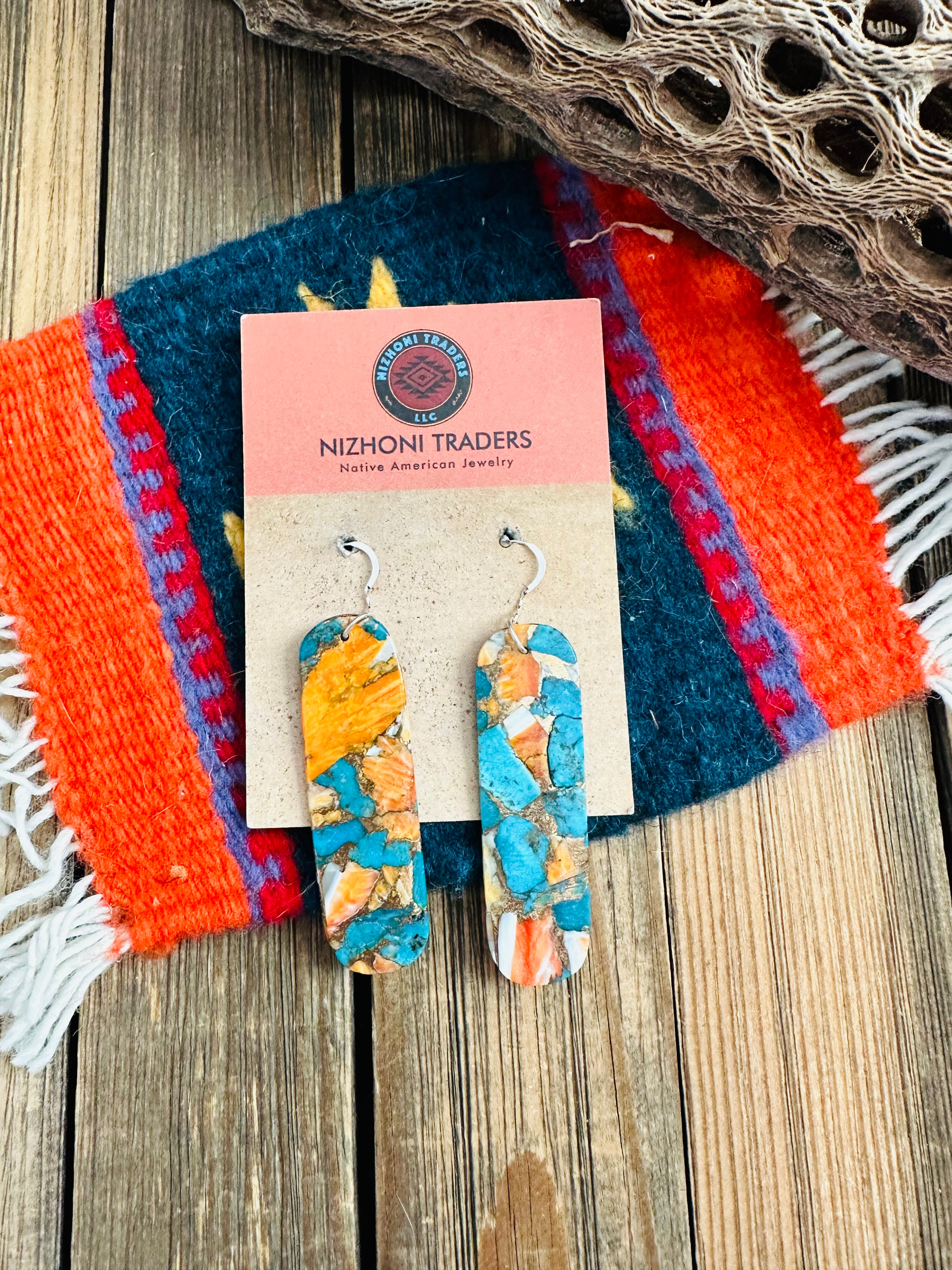 Handcrafted Sterling Silver & Multi Stone Spice Slab Dangle Earrings