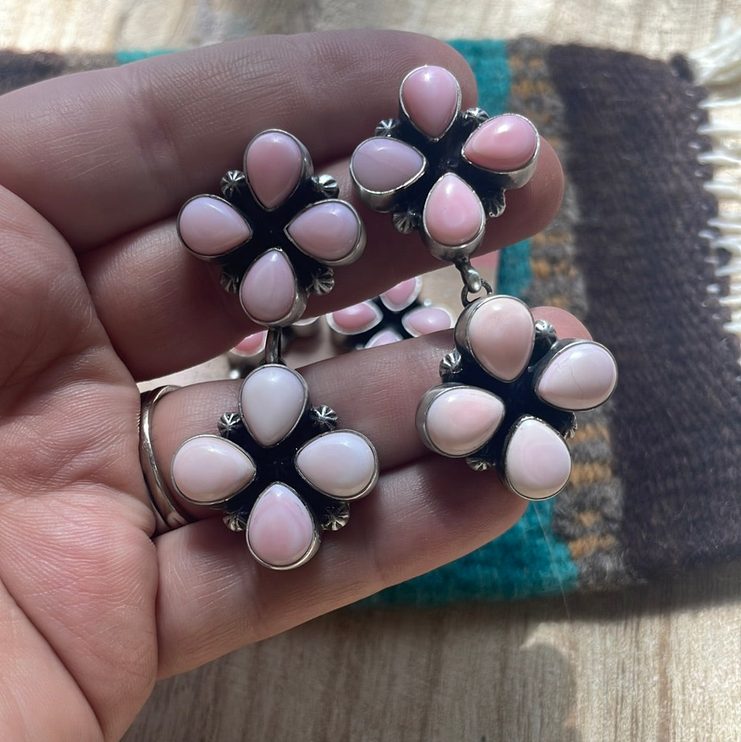 Handcrafted Pink Conch and Sterling Silver Dangle Earrings