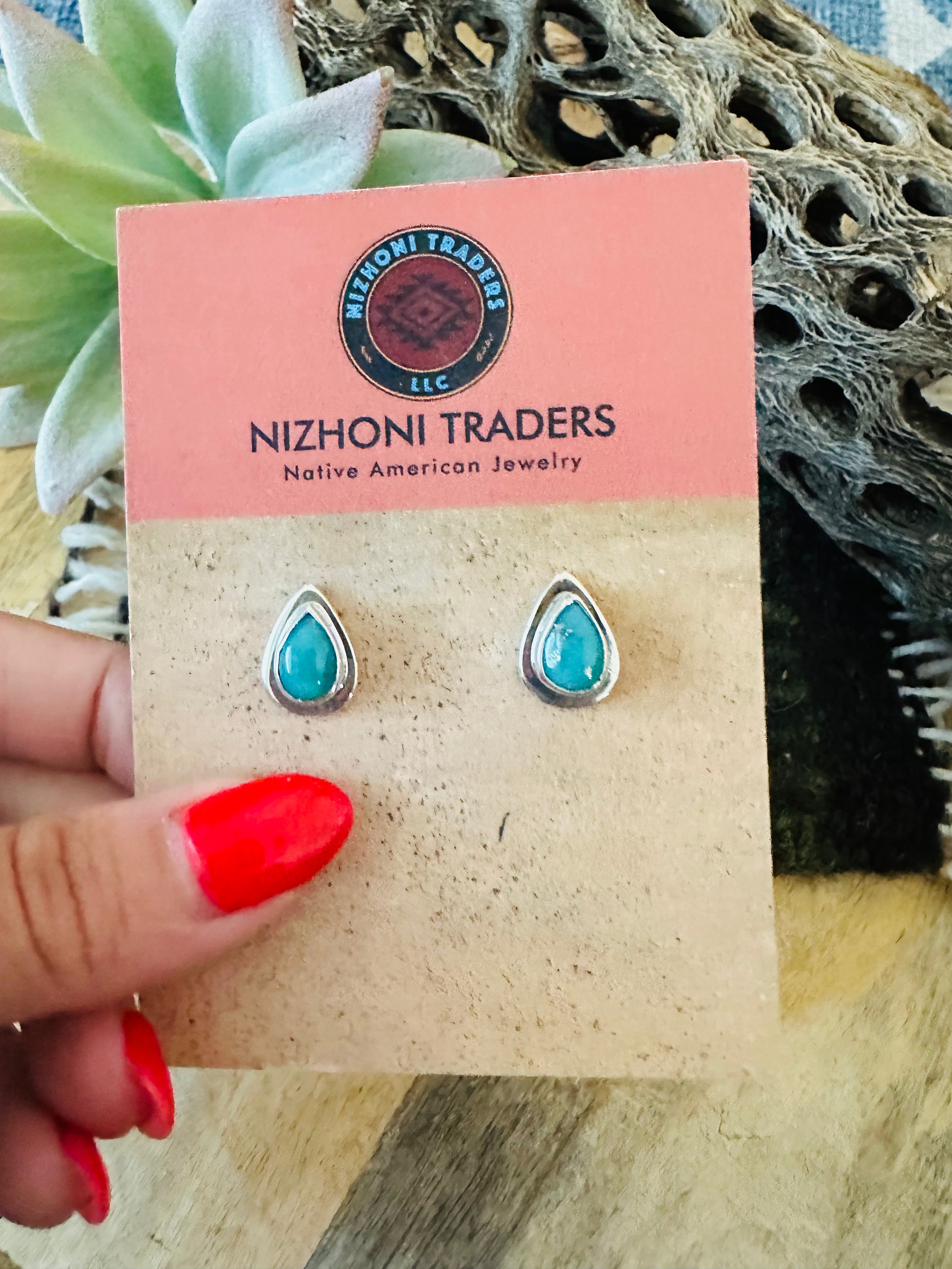 Handcrafted Turquoise & Sterling Silver Teardrop Stud Earrings