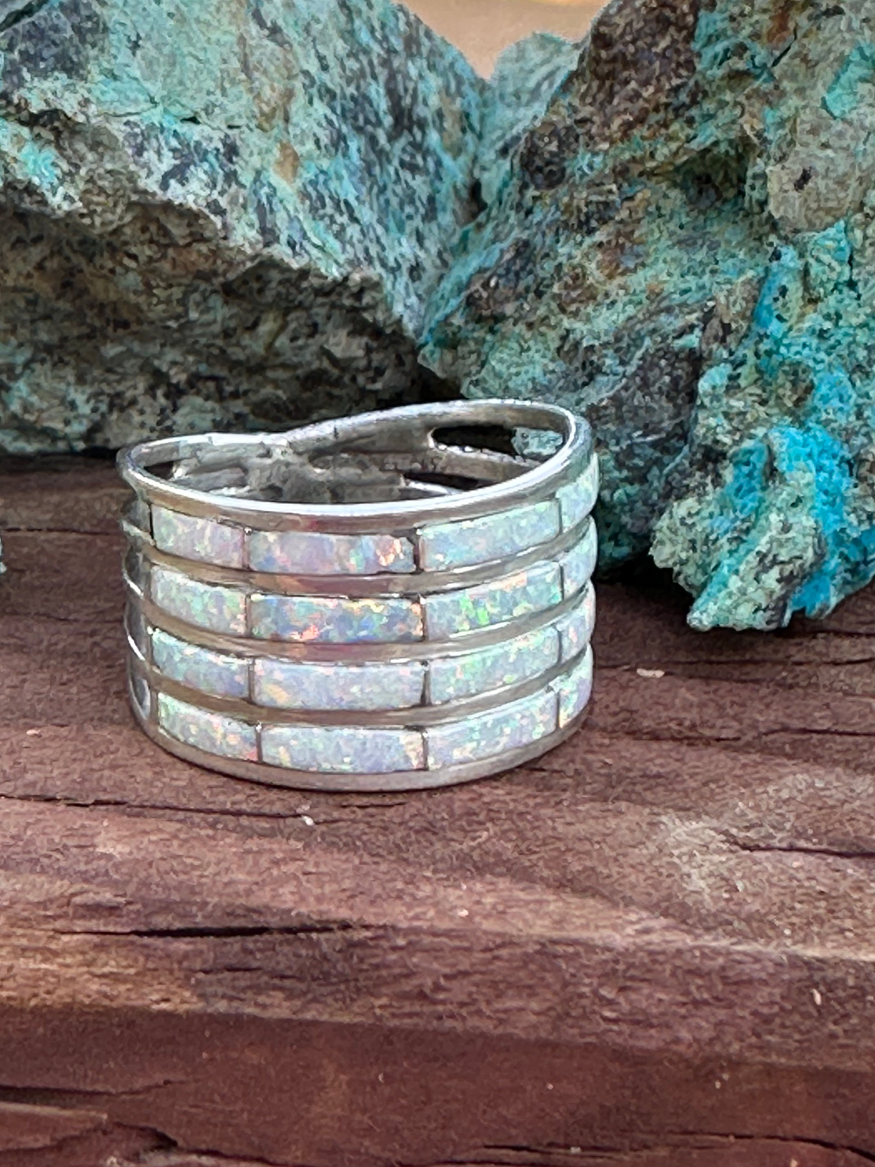 Handcrafted Sterling Silver White Opal 4 Row Rings