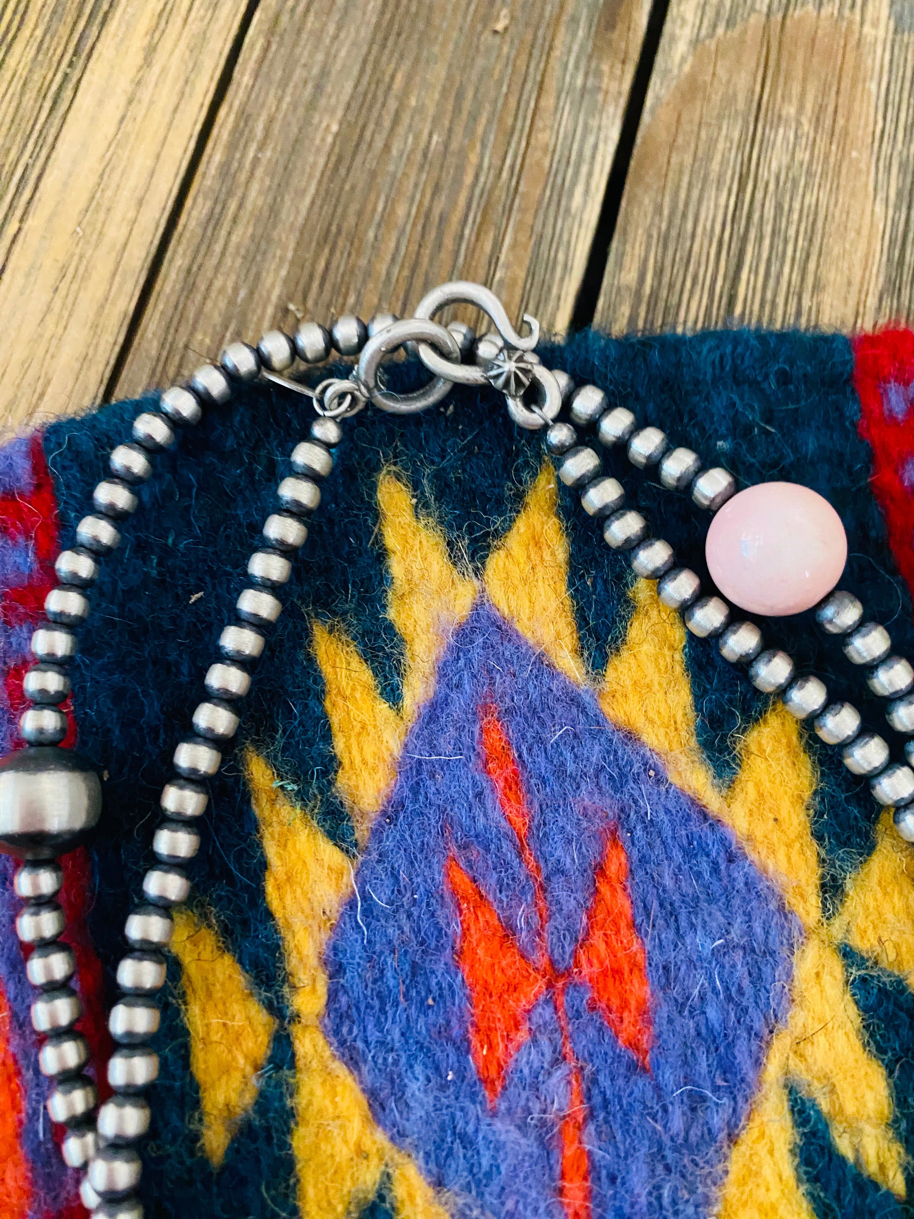 Handcrafted Sterling Silver Pearl, Turquoise & Queen Pink Conch Beaded Necklace 72”