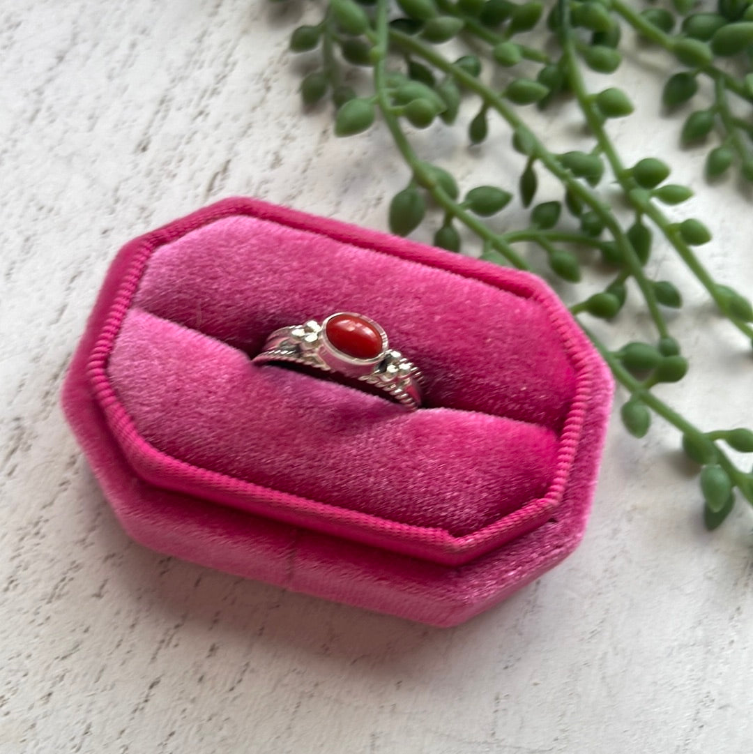 Handcrafted Sterling Silver Single Stone Coral Ring