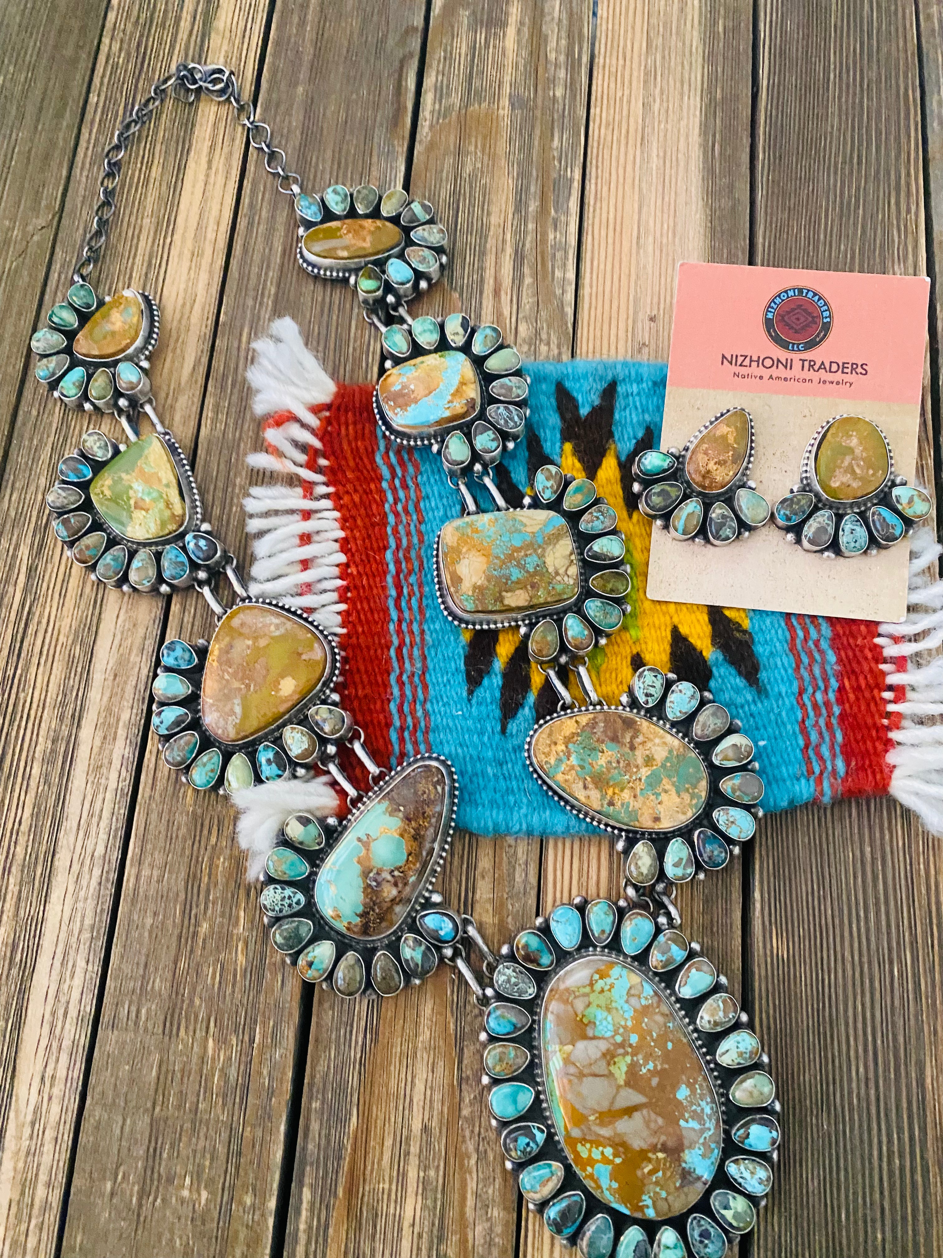Stunning Navajo Sterling Silver & Royston Turquoise Necklace Set by Blaine Yellowhorse
