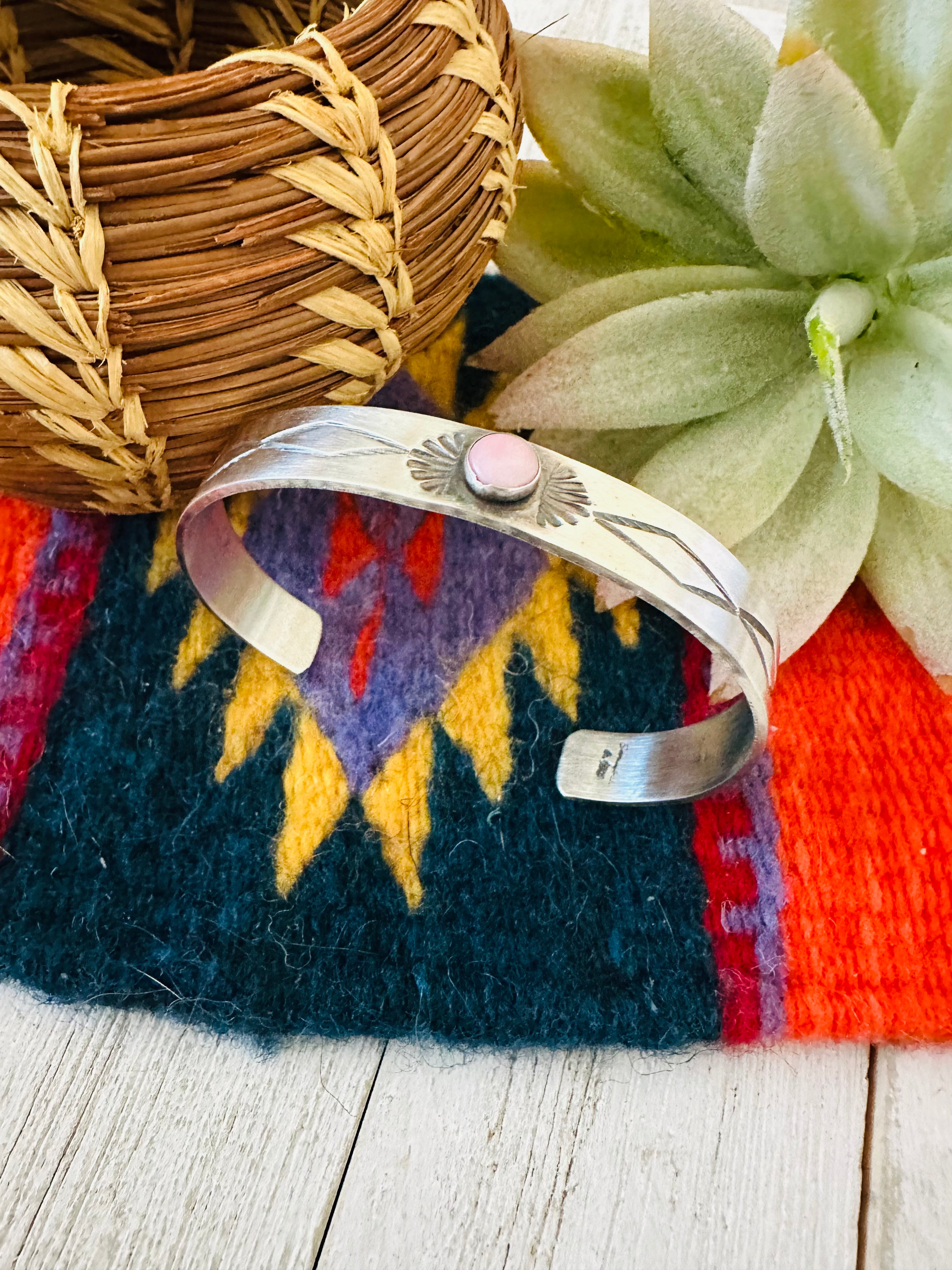 Handcrafted Queen Pink Conch Shell & Sterling Silver Cuff Bracelet