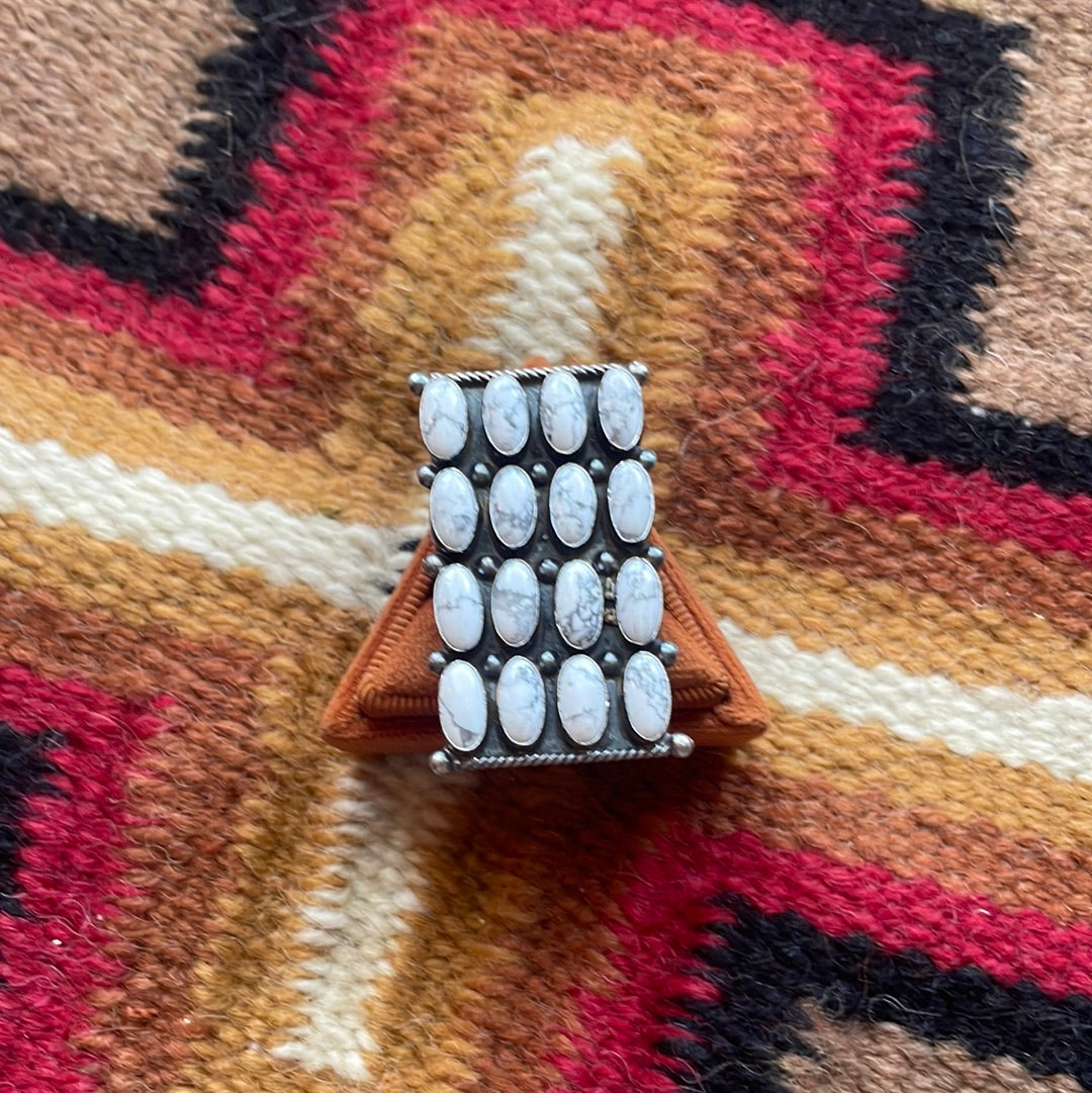 Handcrafted Sterling Silver & White Buffalo Cluster Ring Signed Jacquline Silver