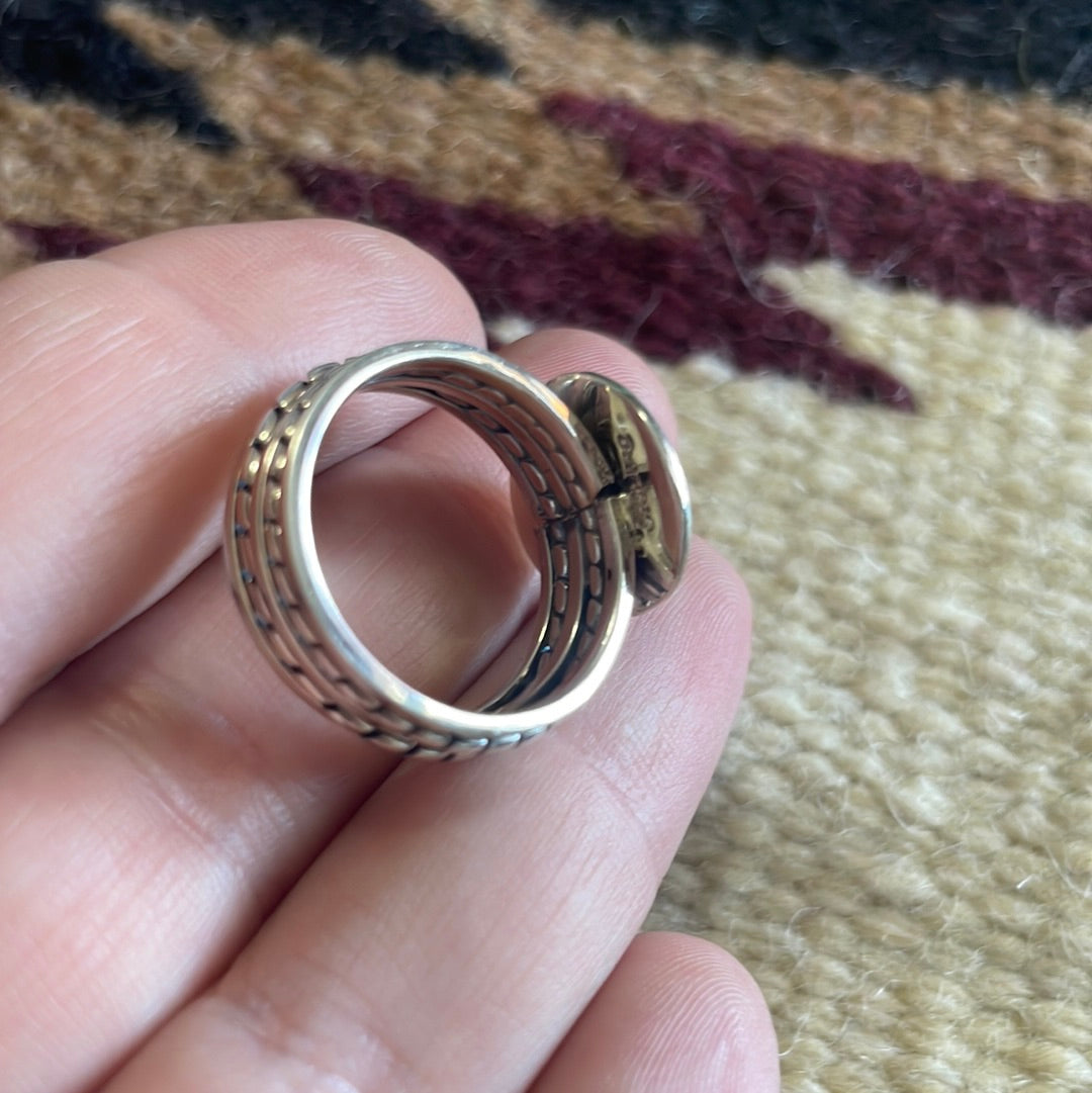 Handcrafted Sterling Silver Kingman Turquoise 2 Braid Band Ring