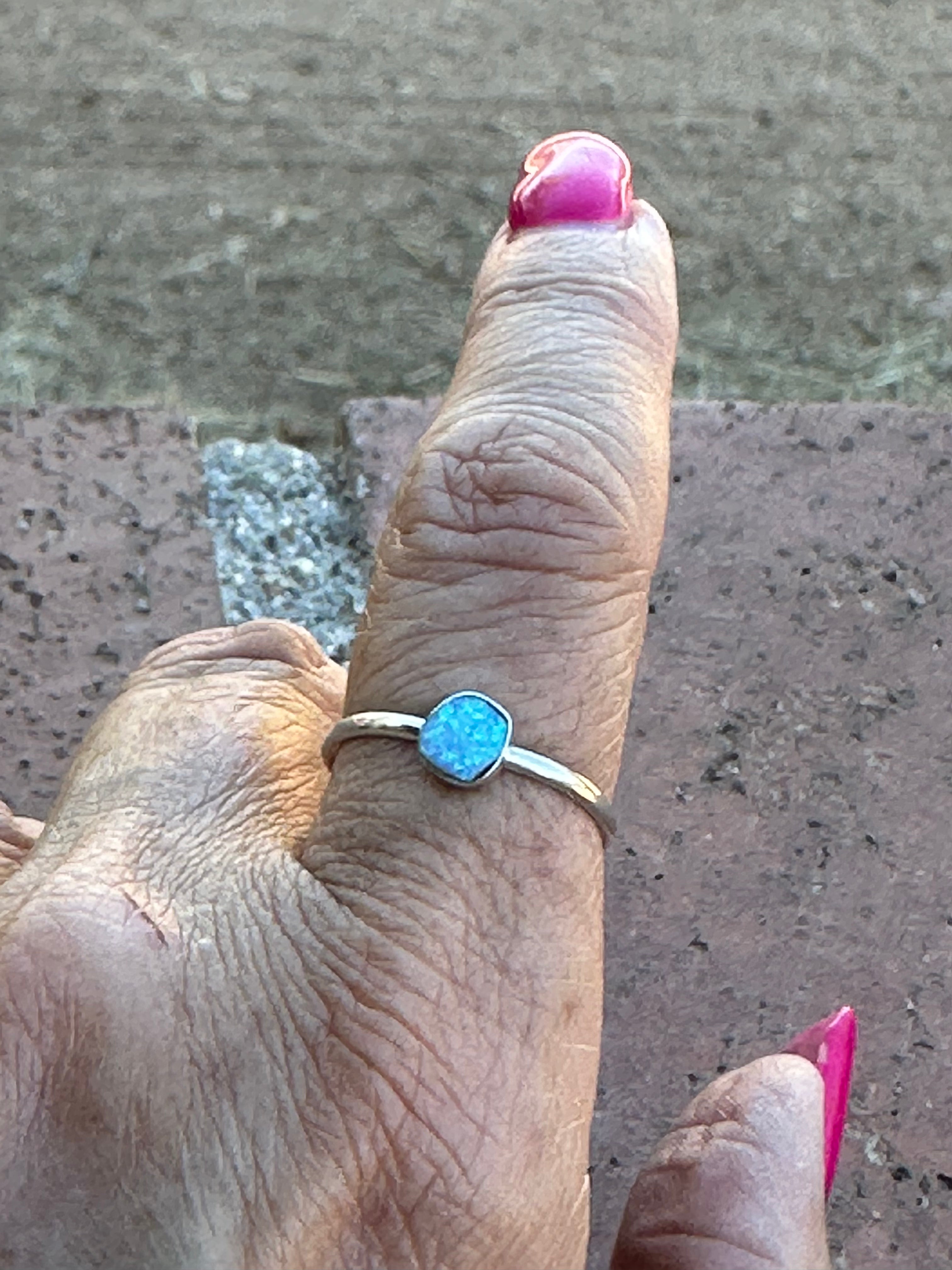 Handcrafted Sterling Silver & Blue Opal Dot Ring