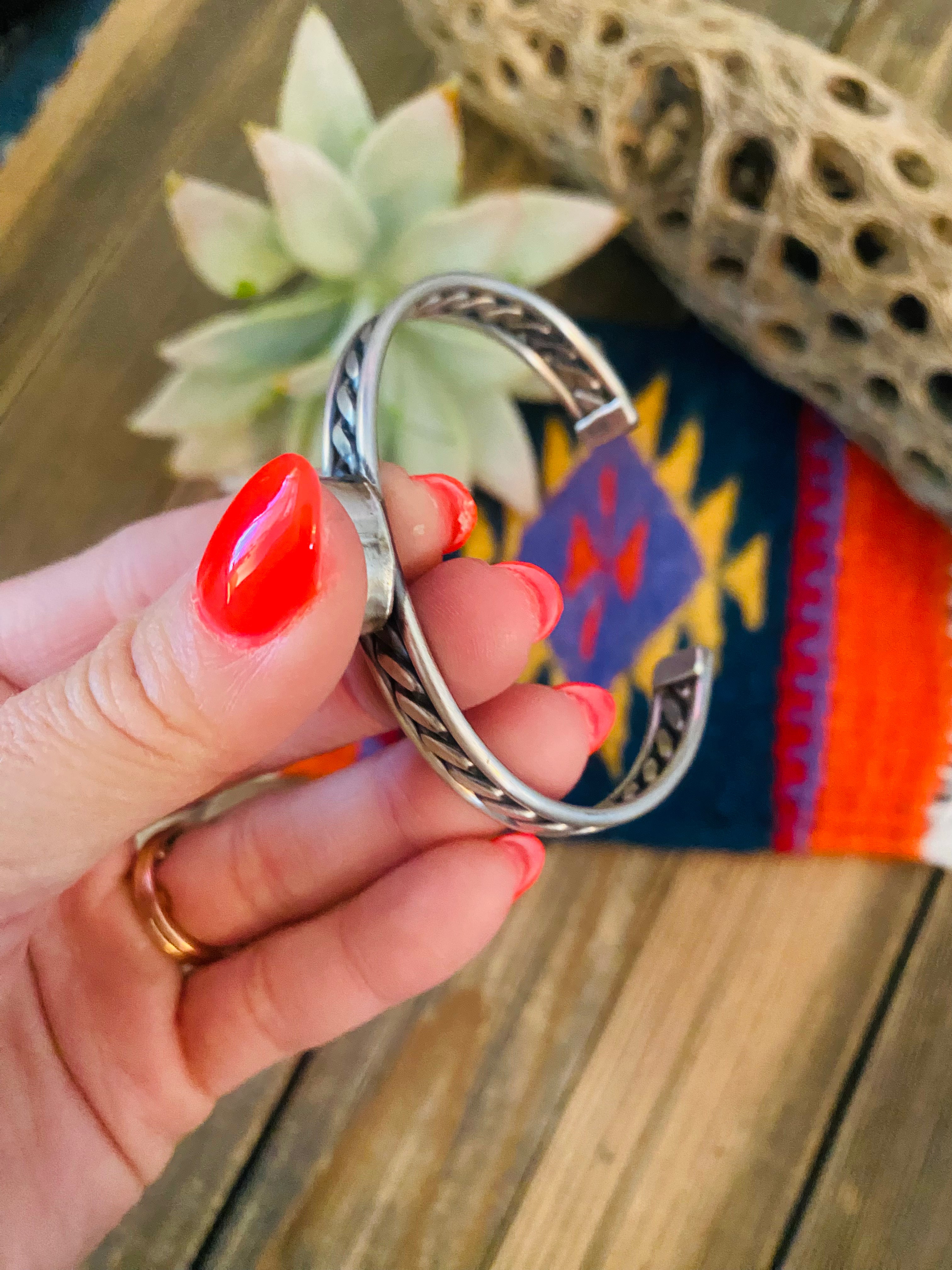 Handcrafted Queen Pink Conch Shell & Sterling Silver Cuff Bracelet