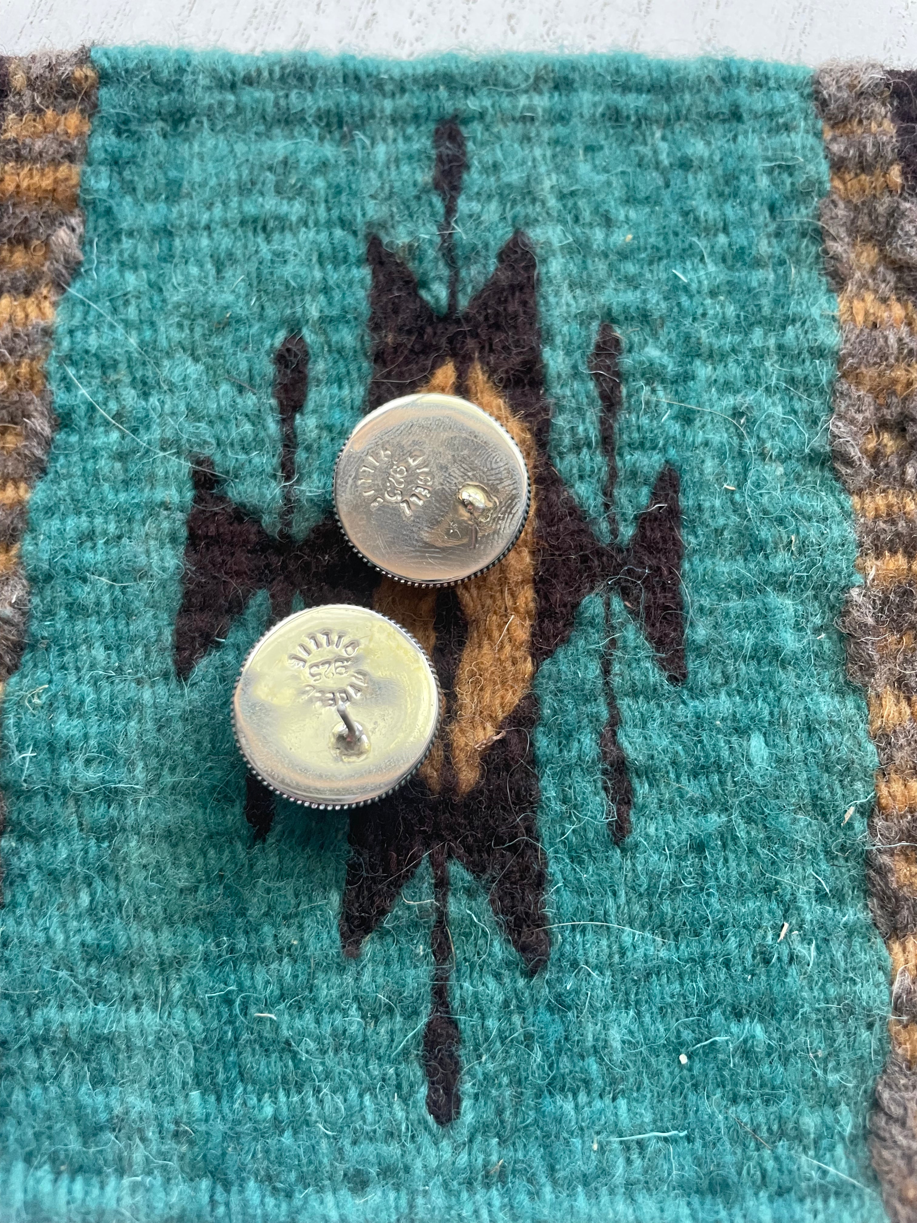 Handcrafted Sterling Silver & Turquoise Circle Stud Earrings Signed Wydell Billie