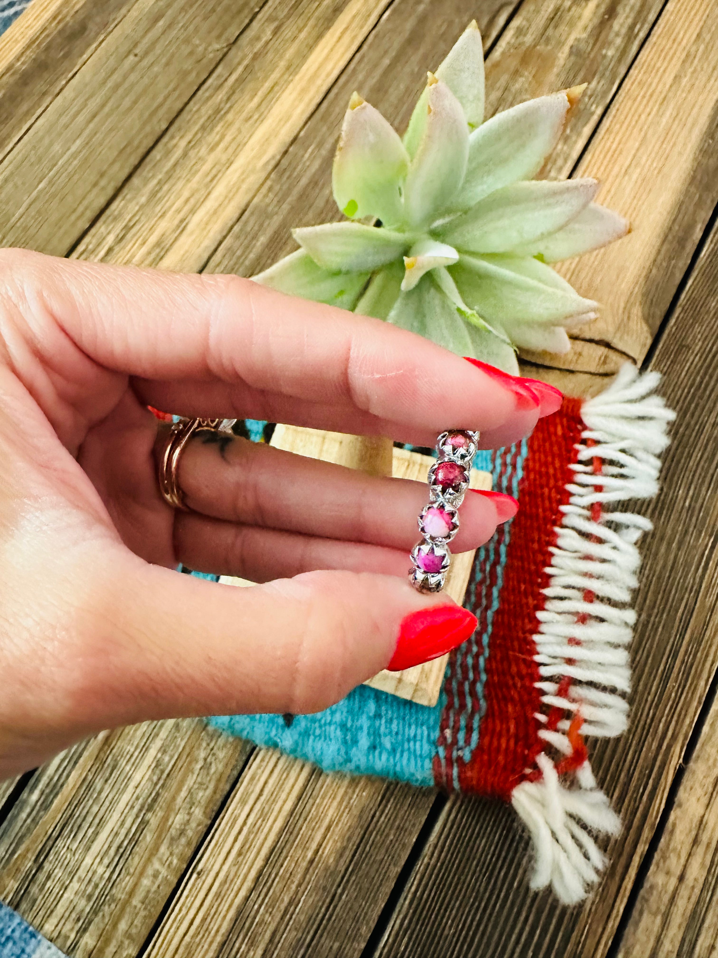 Handmade Sterling Silver & Pink Mojave Mini Eternity Band Ring