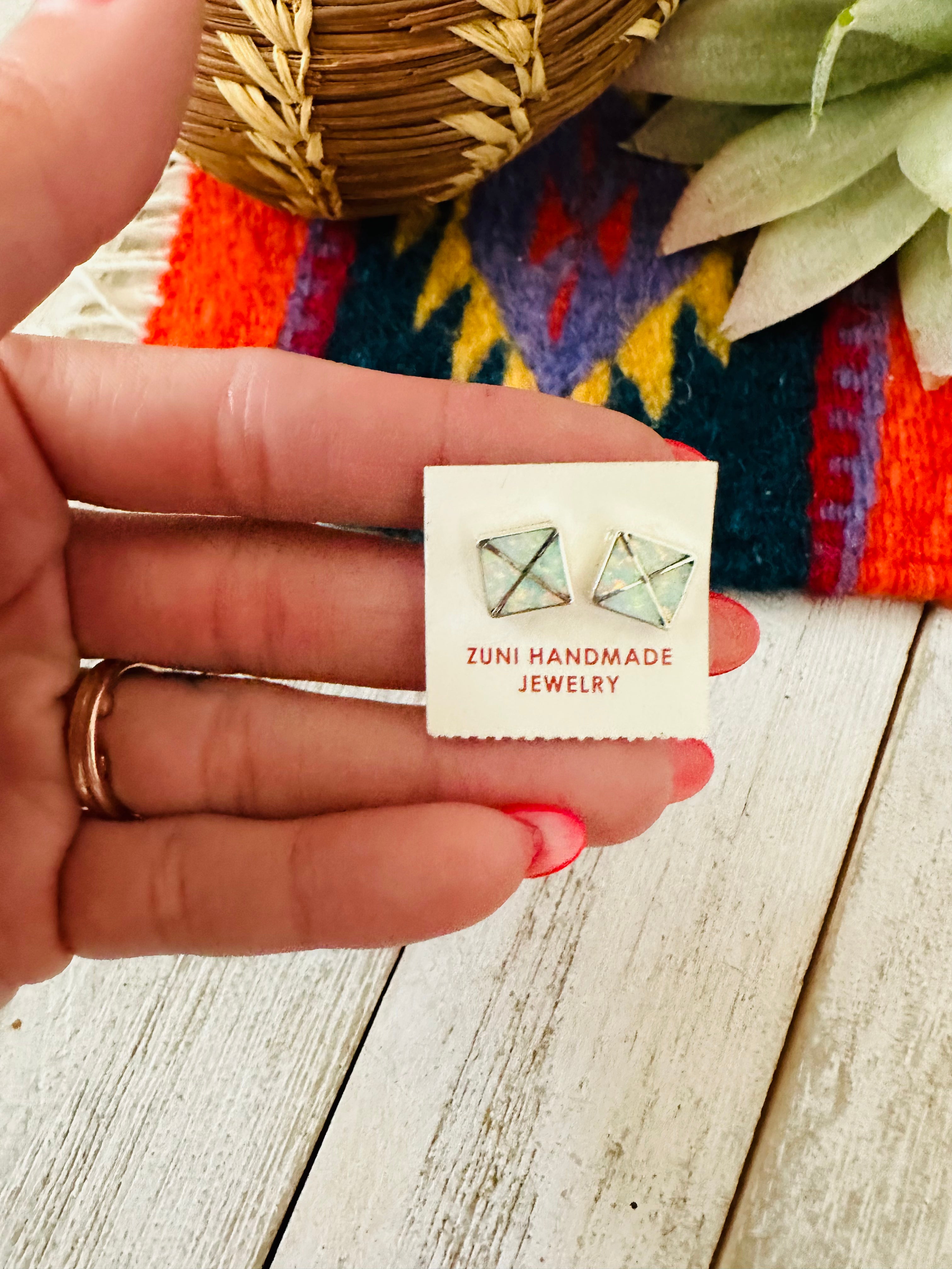 Handcrafted Opal & Sterling Silver Inlay Stud Earrings