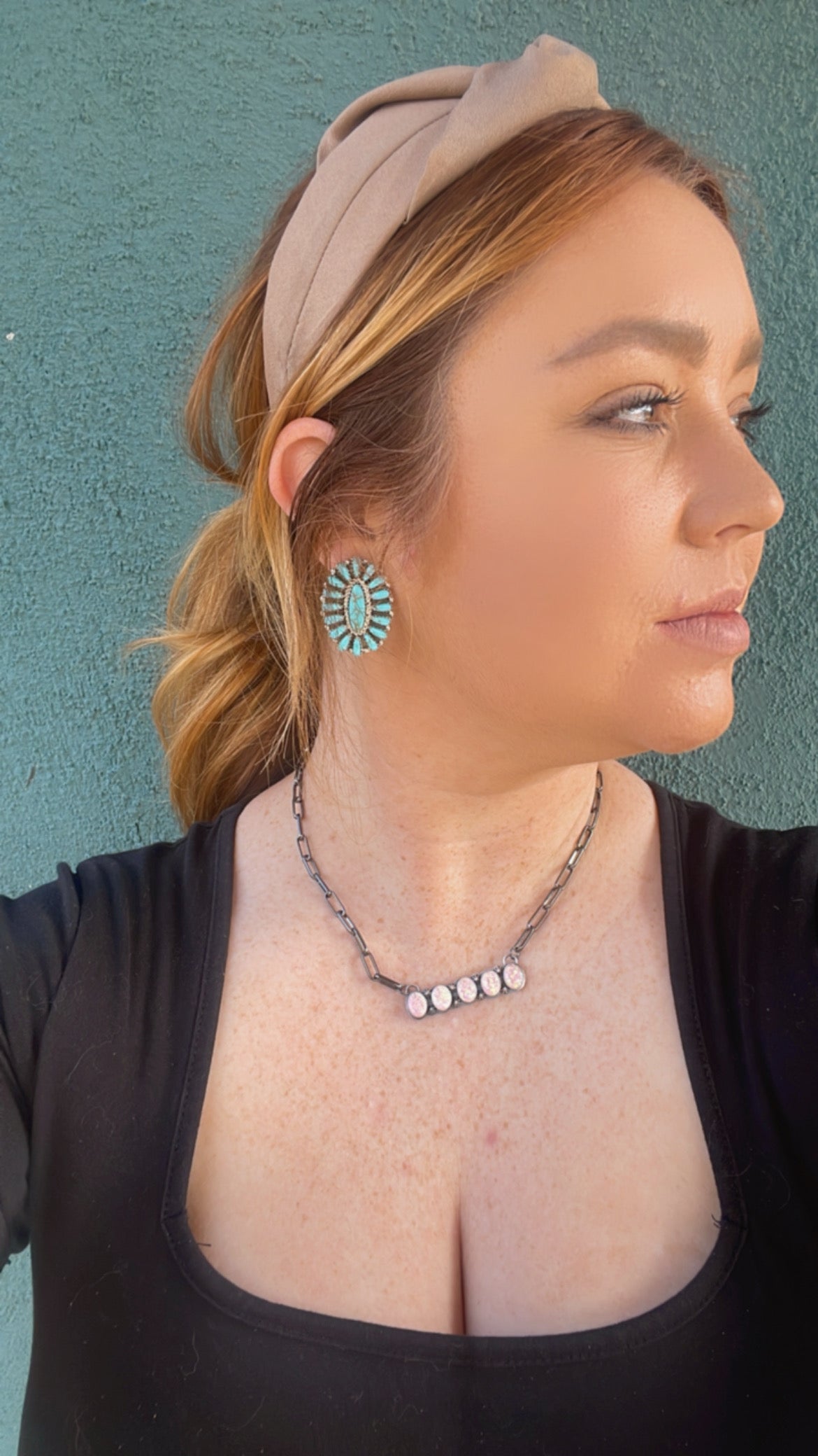 Handcrafted Sterling Silver & Pink Opal Bar Necklace 16 inch Signed