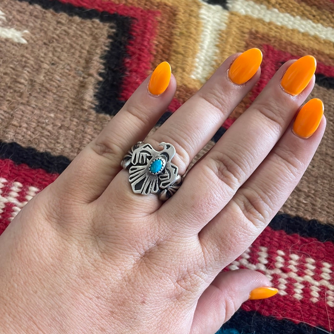 Handcrafted Sterling Silver Turquoise Thunderbird Ring