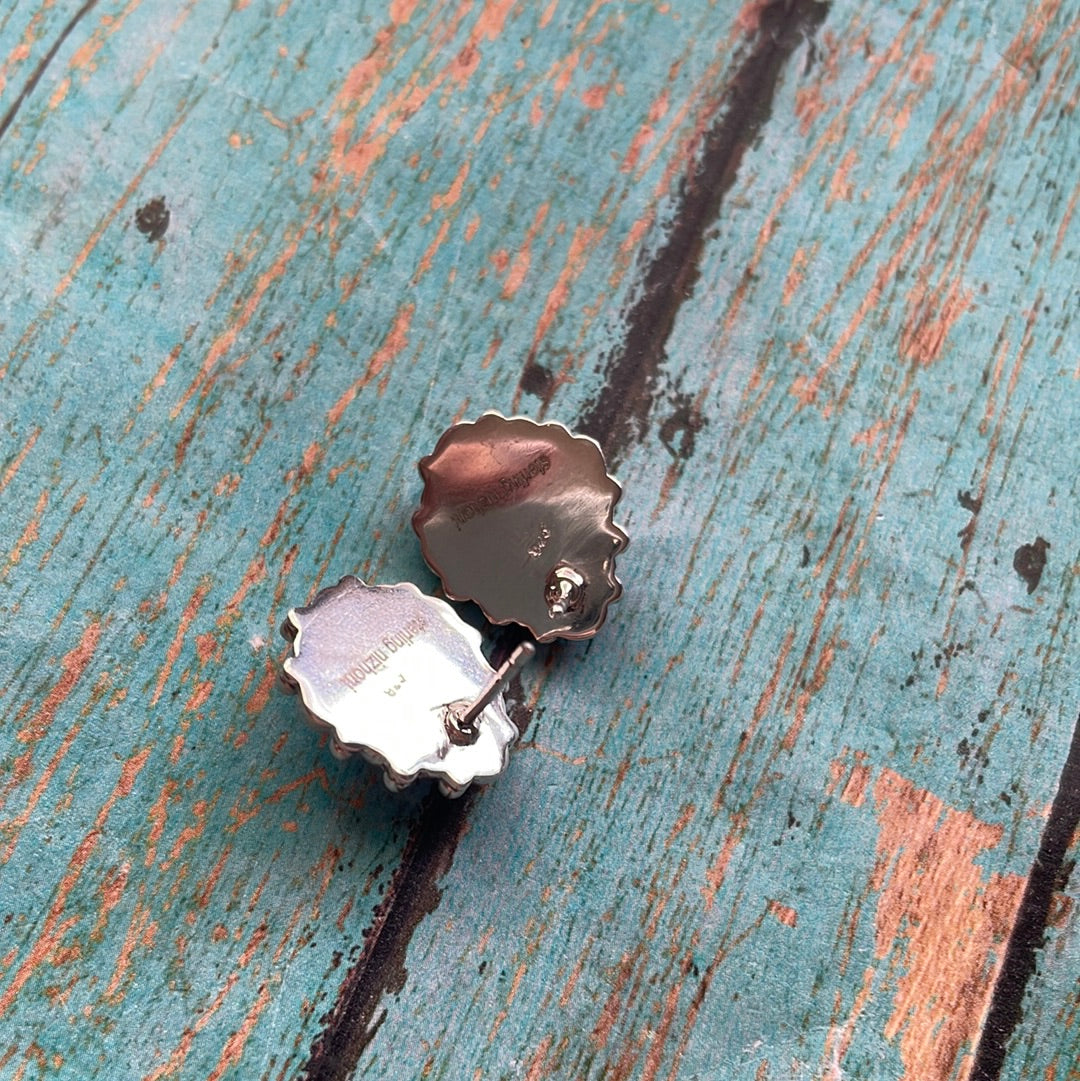 Handmade Pink Conch and Sterling Silver Tear Drop Stud Earrings Signed Nizhoni