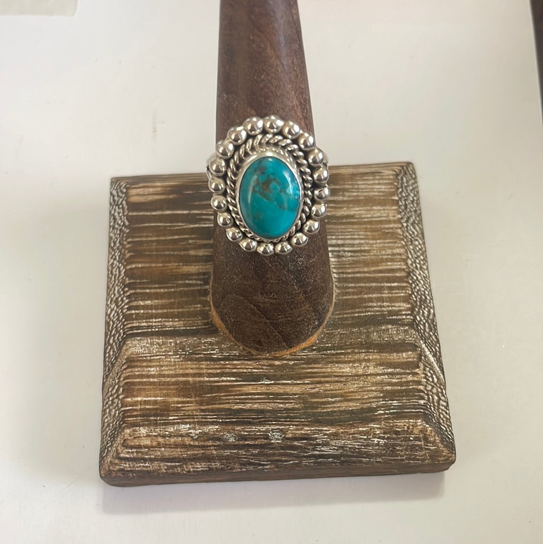 Handcrafted Turquoise & Sterling Silver Single Stone Ring Signed