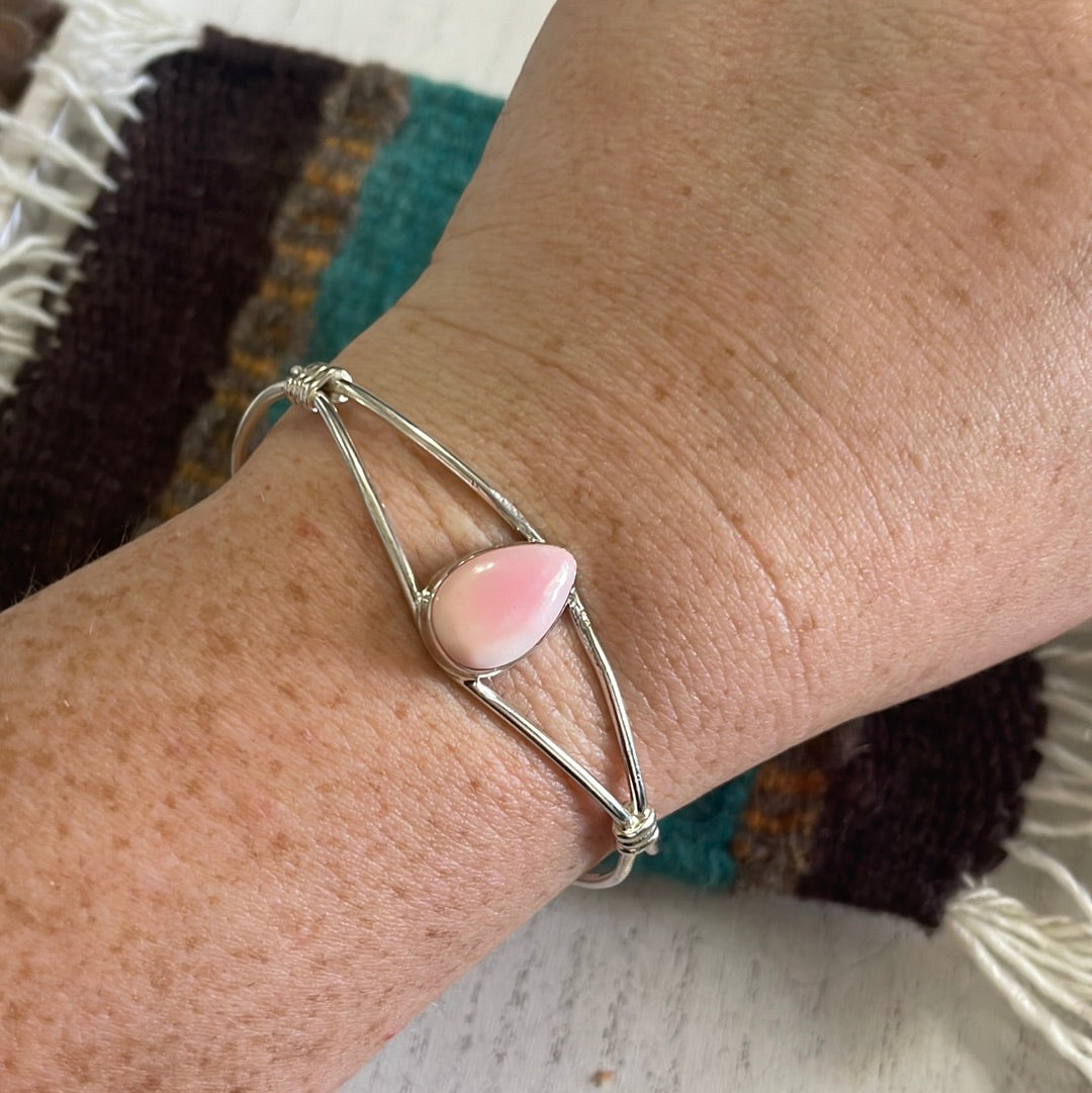 Handcrafted Pink Conch & Sterling Silver Adjustable Cuff Bracelet Signed C Yazzie