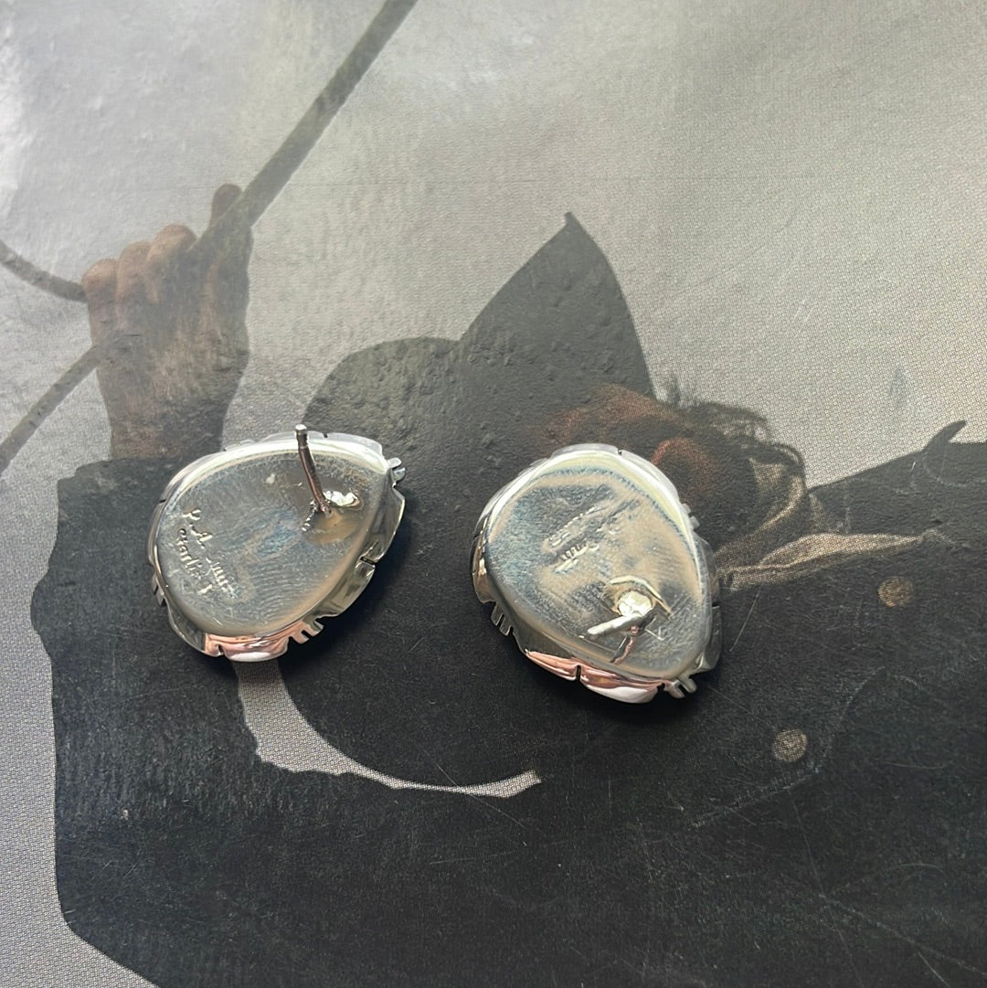 Handcrafted Turquoise And Sterling Silver Post Triangle Earrings Signed