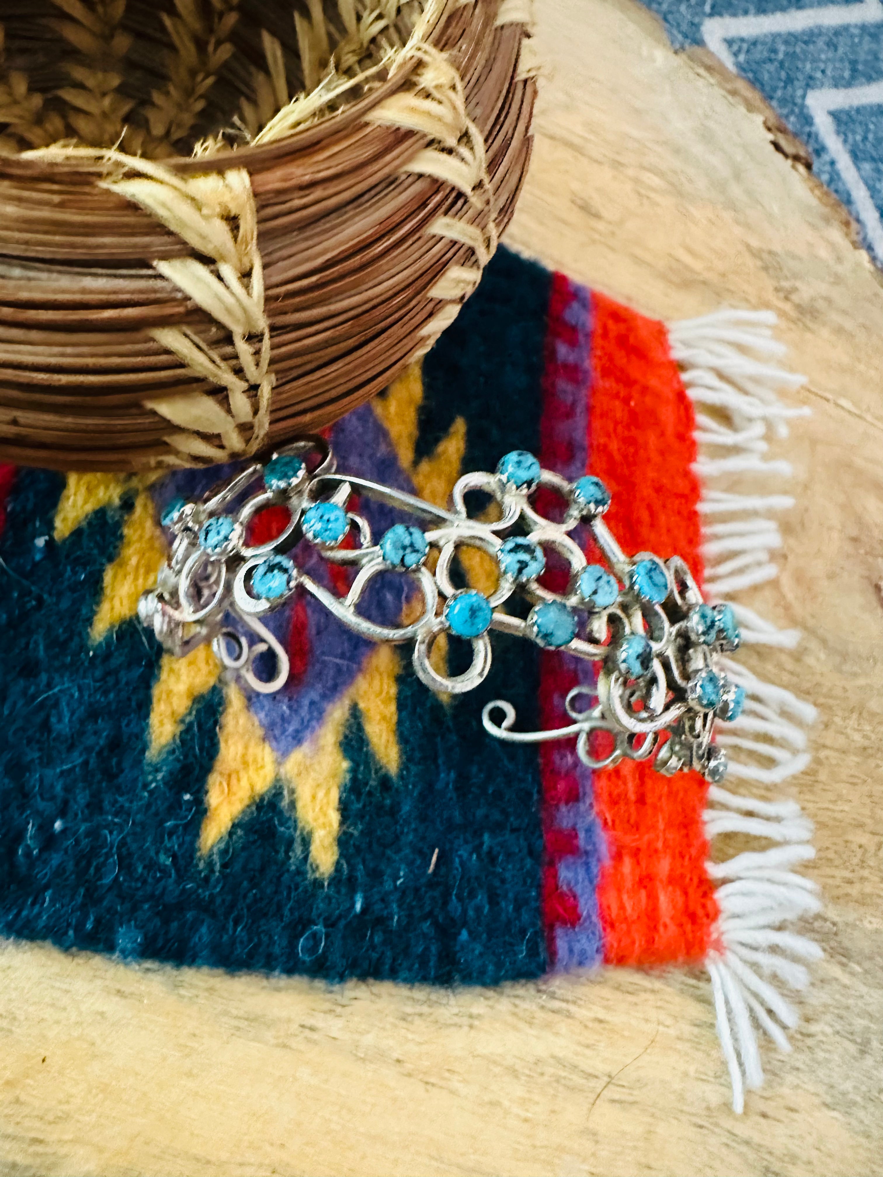 Handcrafted Turquoise & Sterling Silver Cuff Bracelet Signed /